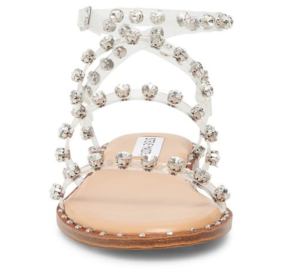 Steve Madden Travel Leather Rock Stud Flat Sandals Clear Rhinestone | eBay