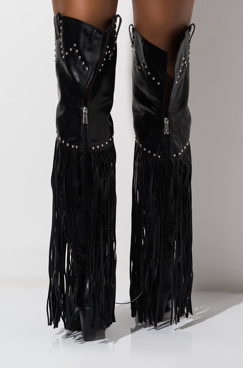 over the knee cowboy boots with fringe