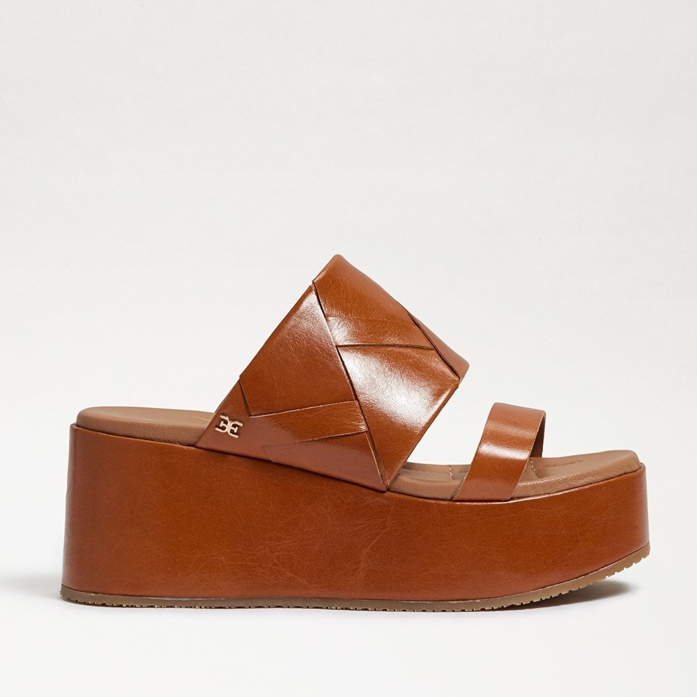 Sam Edelman Sasha Sattel Slipper offene Zehenpartie Riemen Keilabsatz Plattformen Sandalen - Bild 2 von 4