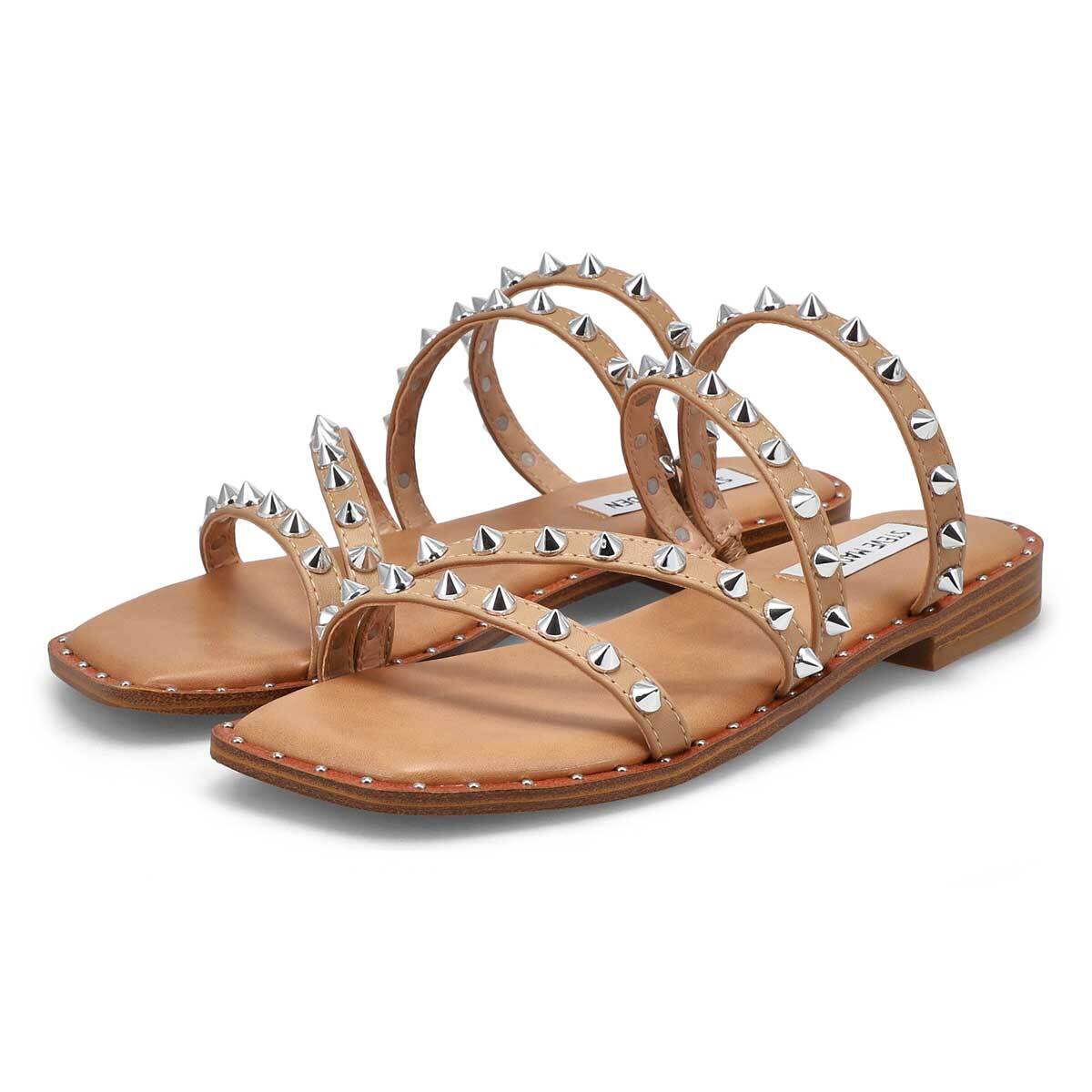 Steve Madden Selina Tan Squared Open Toe Spike Detailed Slip