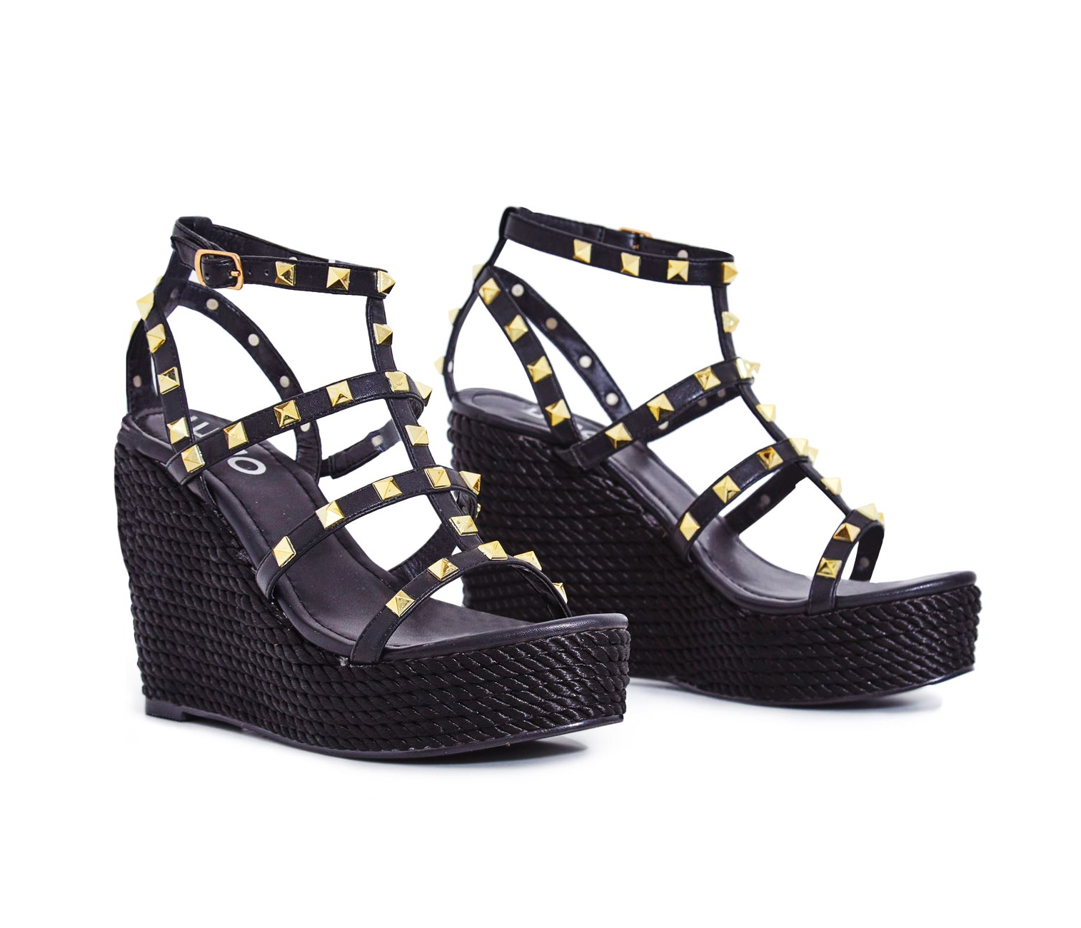 black strappy heels leather