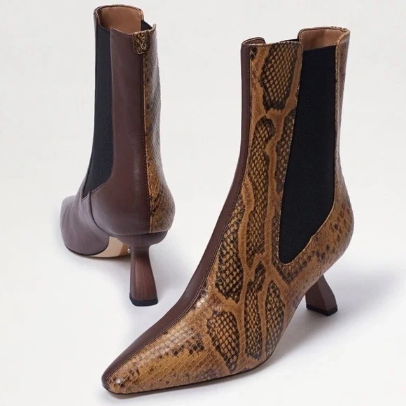 Sam Edelman Sammie Leder Schlangenleder Anziehbare spitze Zehenpartie seitlich Goring Stiefel - Bild 2 von 4