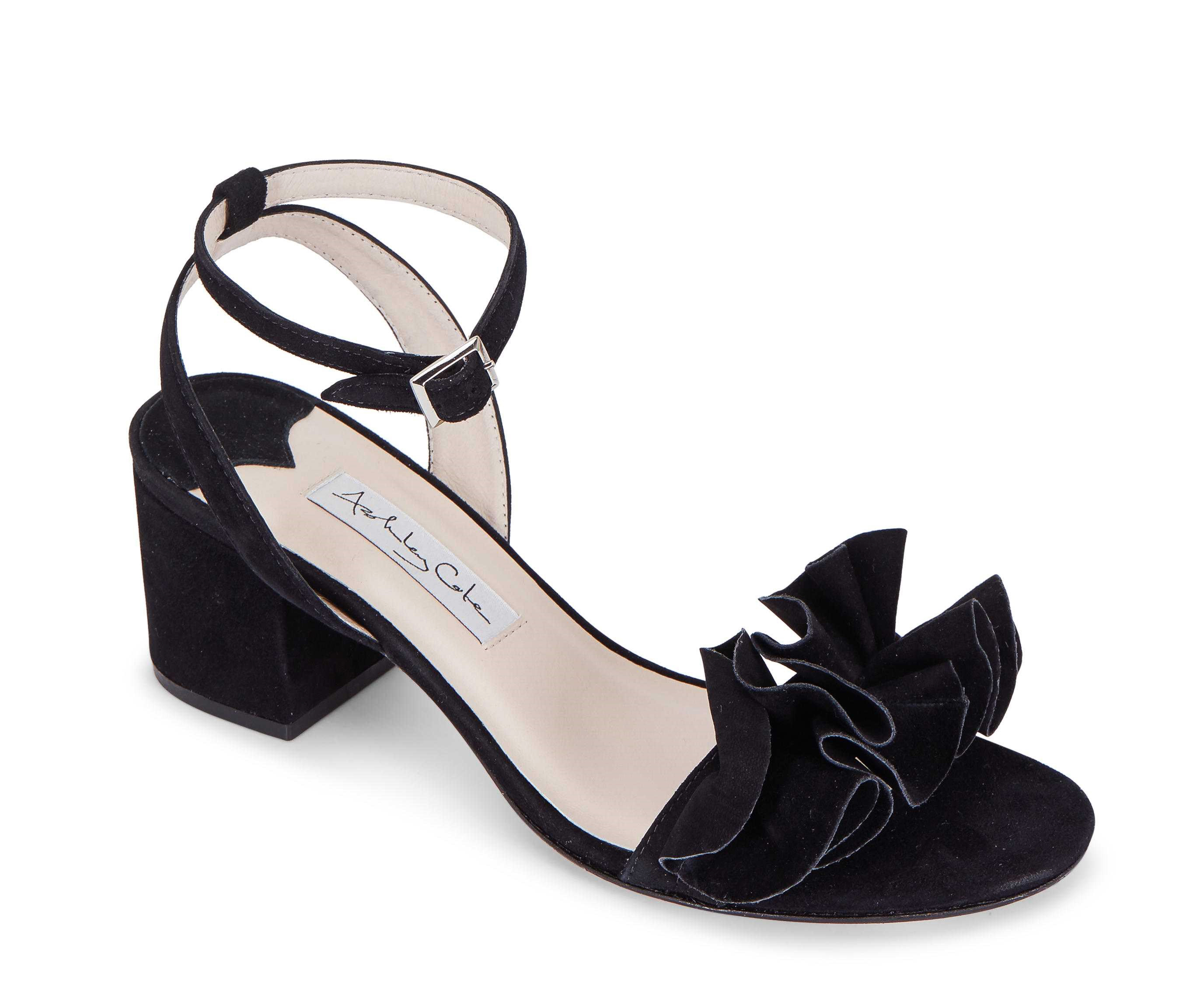 black ruffle sandals