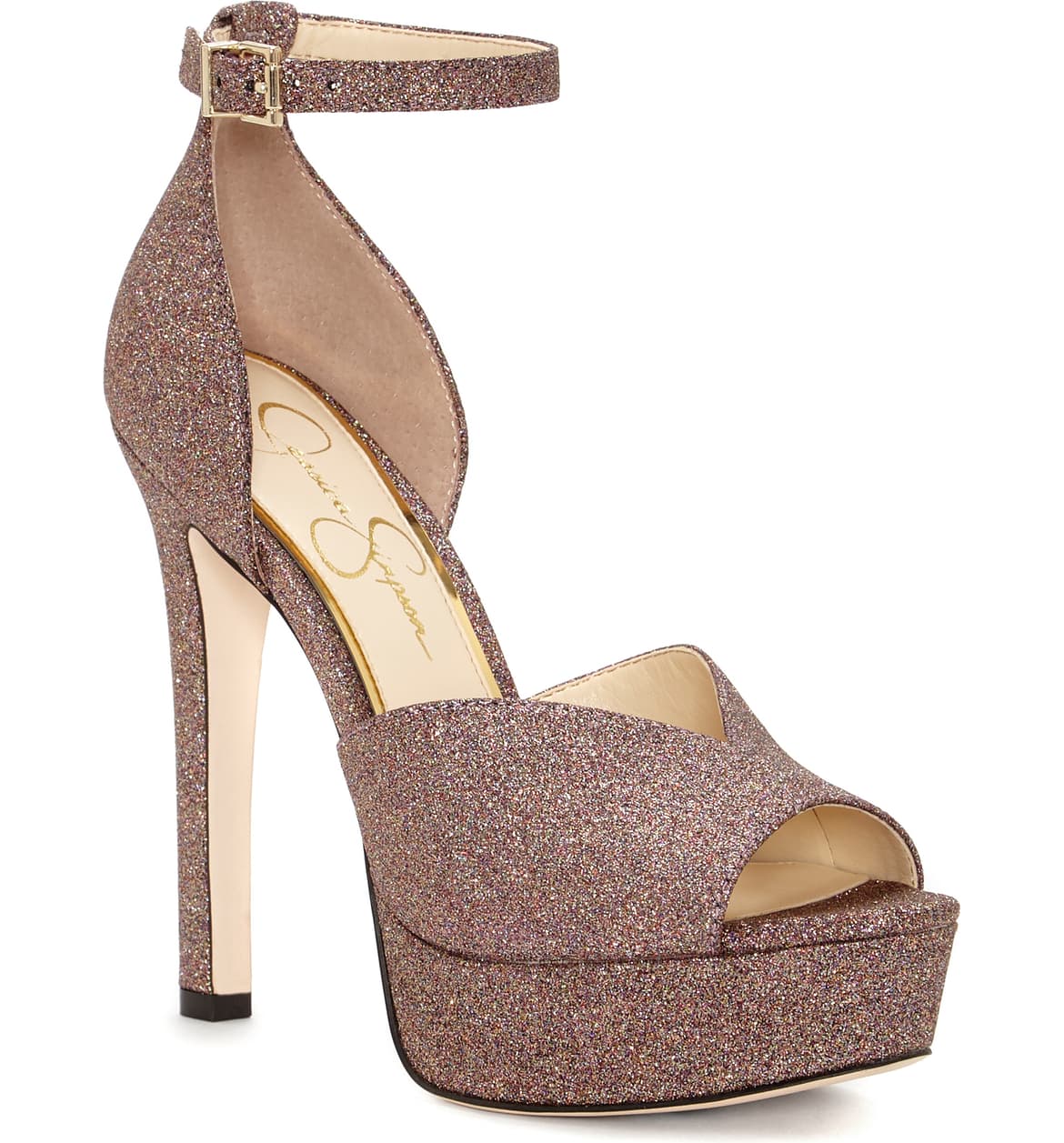 open toe glitter heels