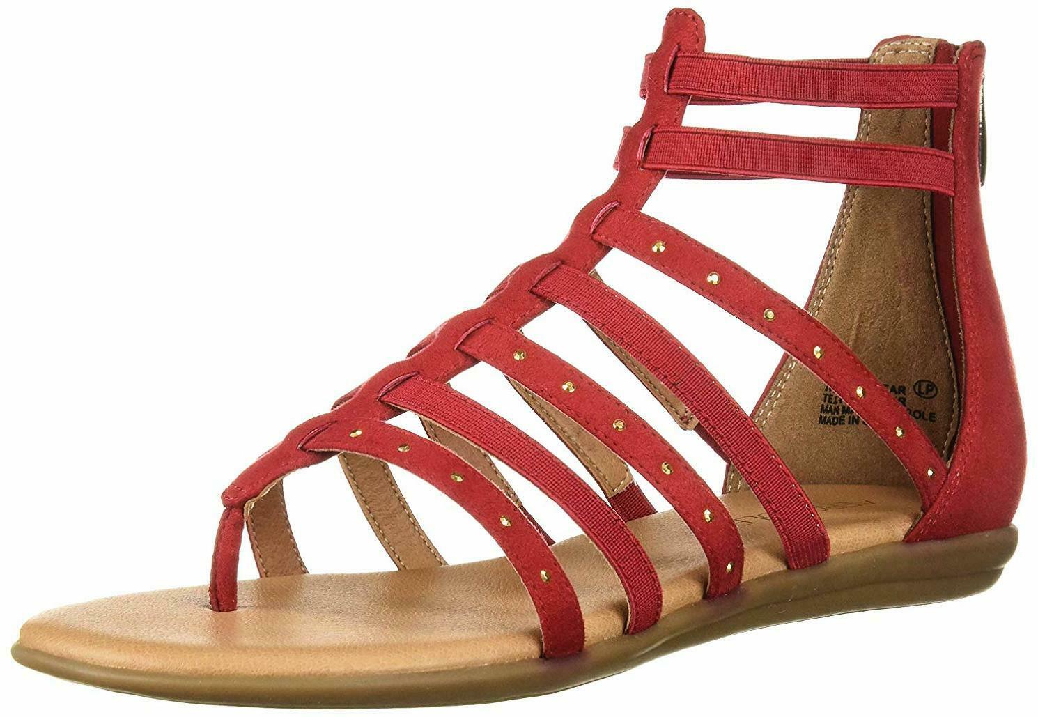 Aerosoles Women's NUCHLEAR Flat Sandal Red Suede Open Toe Gladiator ...