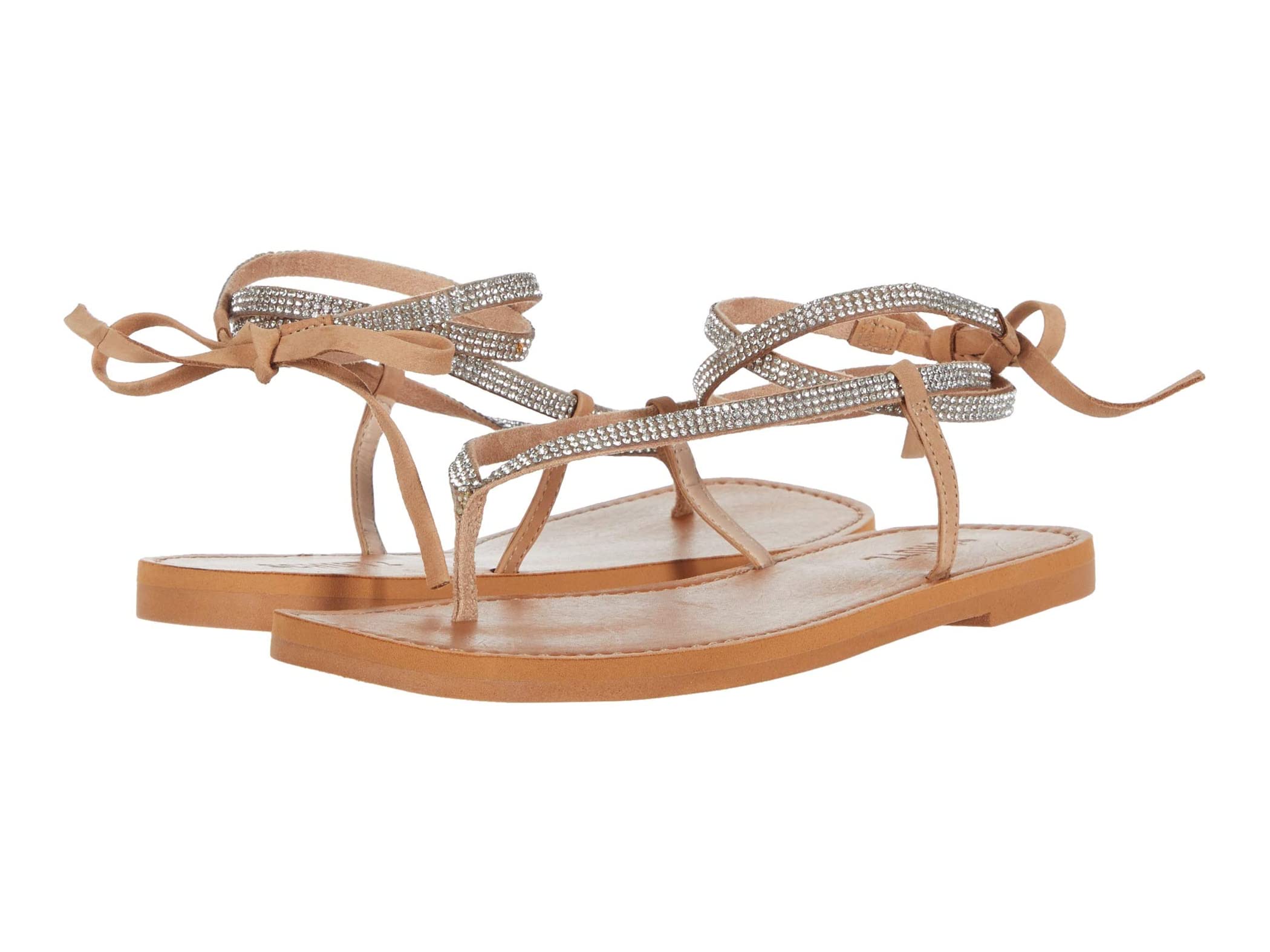 Schutz Abdula Wraparound Ankle Strap Flats Sandals Crystal Honey Beige (7, Crystal Honey Beige)