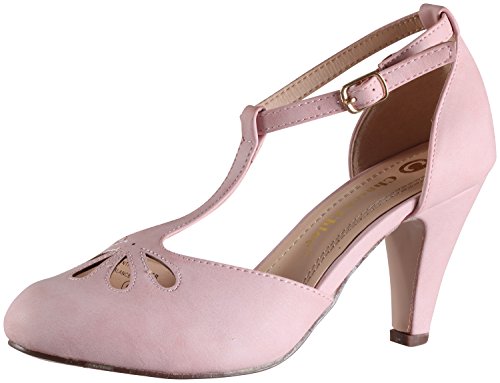 Chase & Chloe Kimmy 36 elegante Damen-Pumps mit mittelhohem Absatz T-Riemen (nude, 9 B (M) US) - Bild 10 von 11