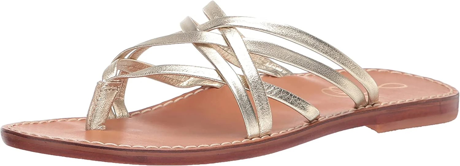 Sam Edelman Marinea Gold Leder Slipper offene Zehenpartie Riemen flache Pantoletten Sandalen - Bild 1 von 5