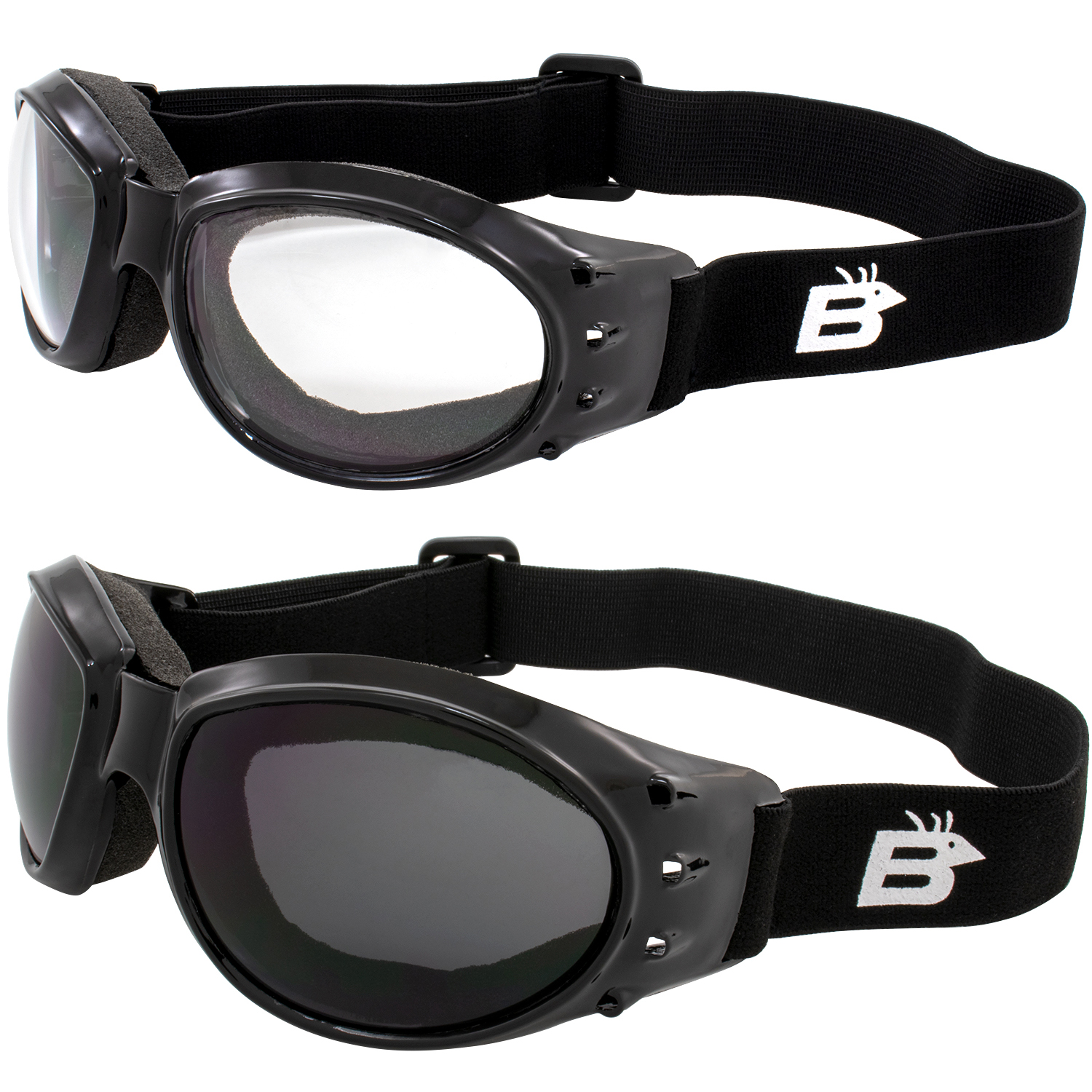 Birdz Eagle Red Baron style Motorcycle Padded Riding Goggles Clear & Smoke