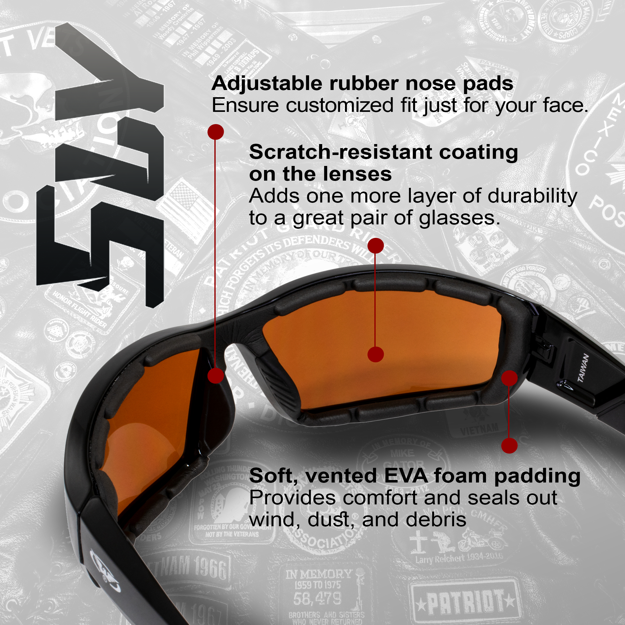 Global Vision Sly Schaumstoff gepolsterte Motorrad Sonnenbrille schwarzes Gestell - Bild 3 von 9