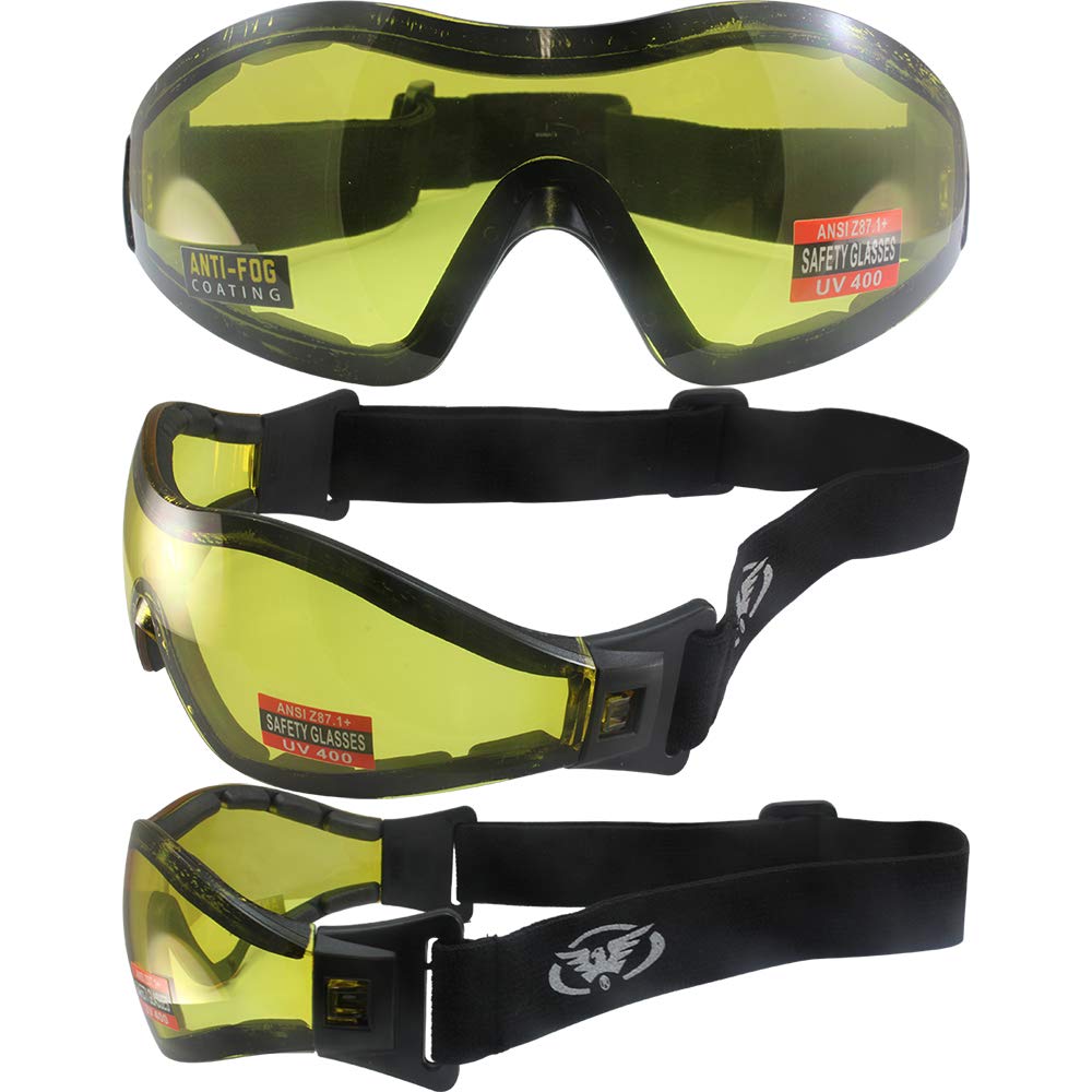 3 Sky Diving Goggles Clear Smoke Yellow Shatterproof Antifog Lens Global Vision 