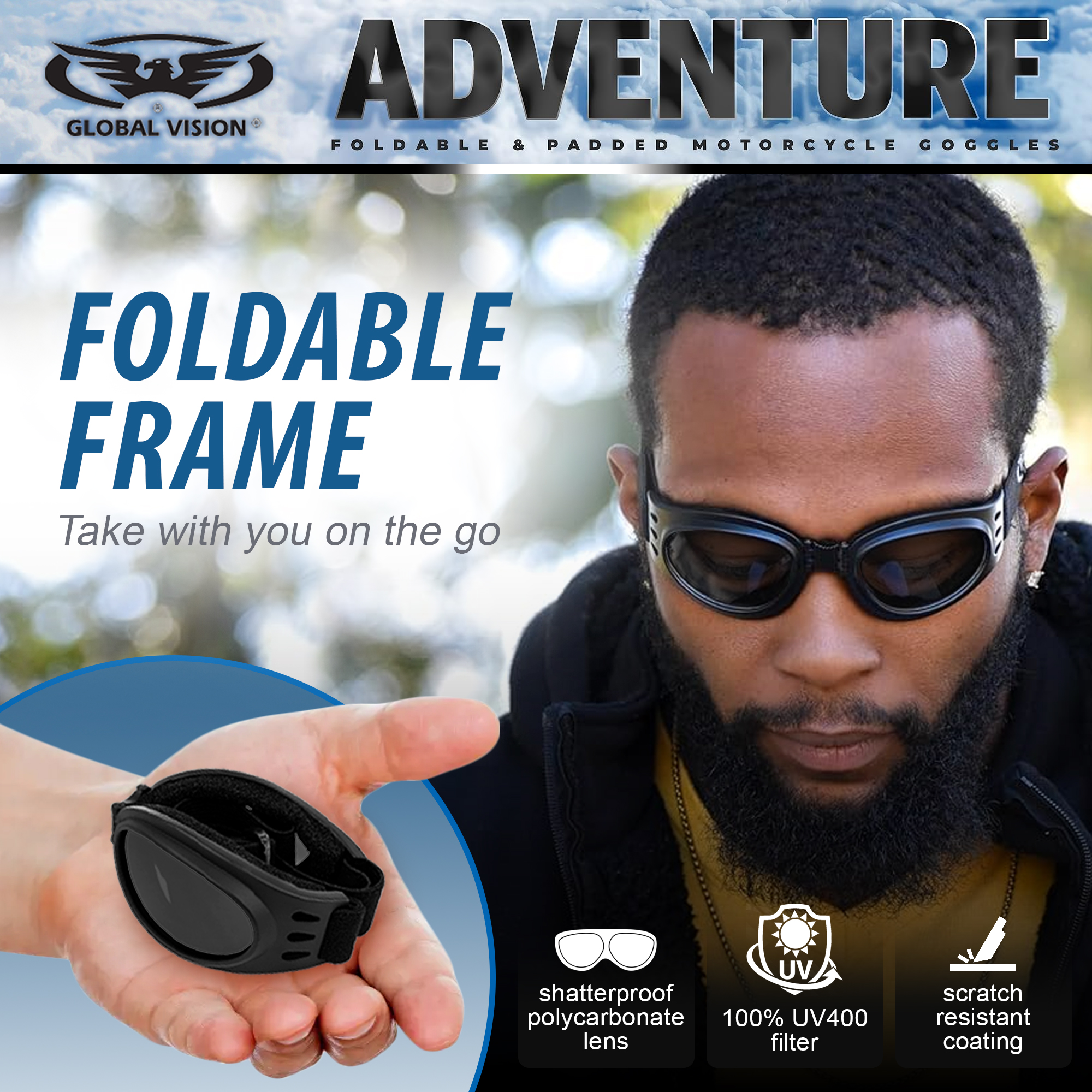 Adventure Foldable Goggles Black Frame Smoked Lenses - Bild 7 von 9