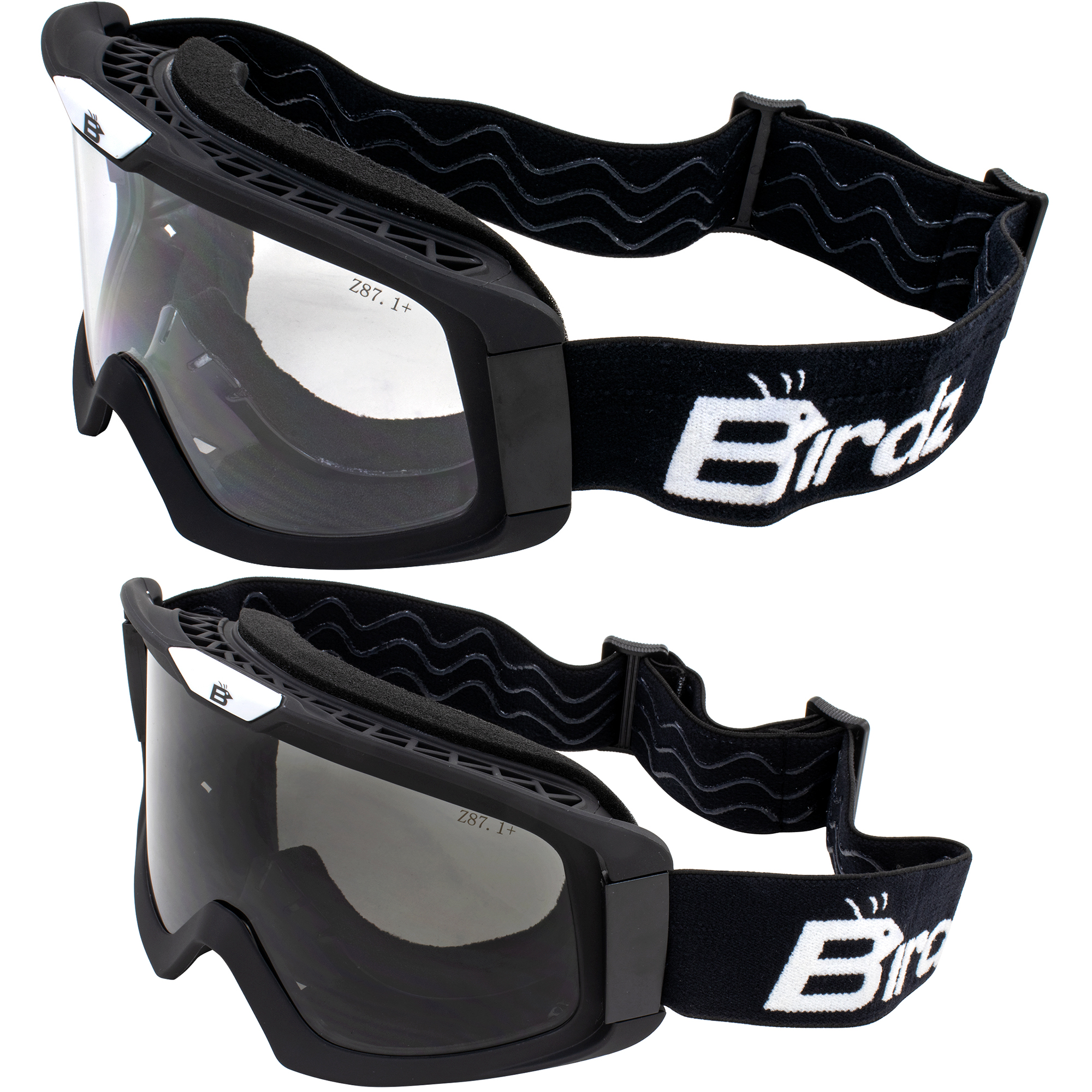 2 Pairs Birdz Pelican Safety Goggles OTG Black TPU Frame w/ Clear Smoke Lens