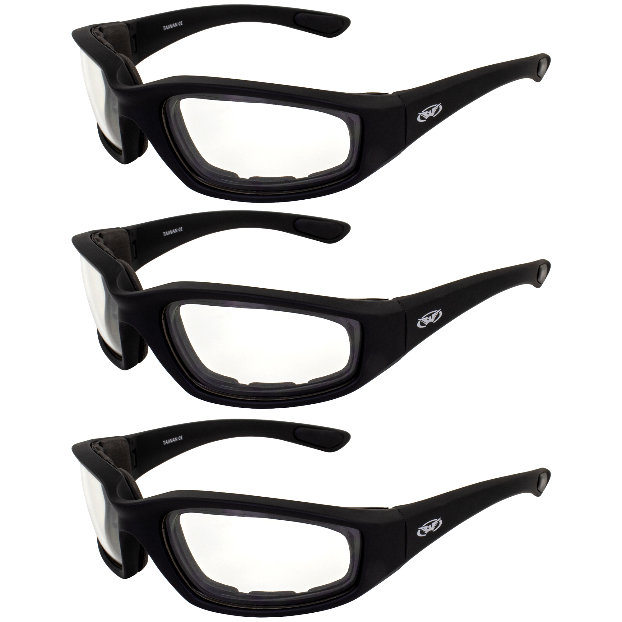 Global Vision 3 pares de gafas de sol acolchadas de espuma negras contragolpes para motocicletas - Imagen 1 de 9