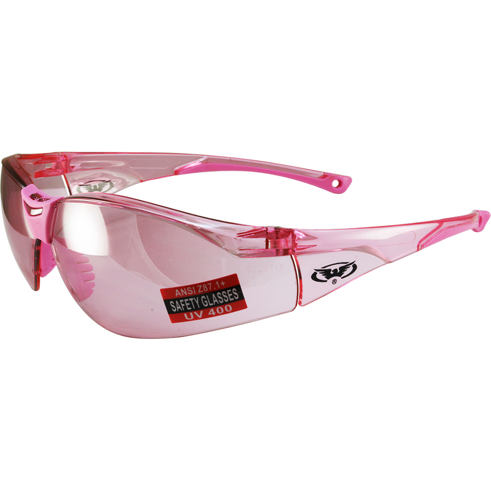 RIDER WOMENS WRAP AROUND SAFETY GLASSES PINK FRAME CLEAR LENS by GLOBAL VISION 