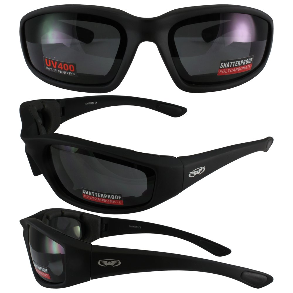 3 Global Vision Kickback Black Foam Padded Motorcycle Riding Glasses