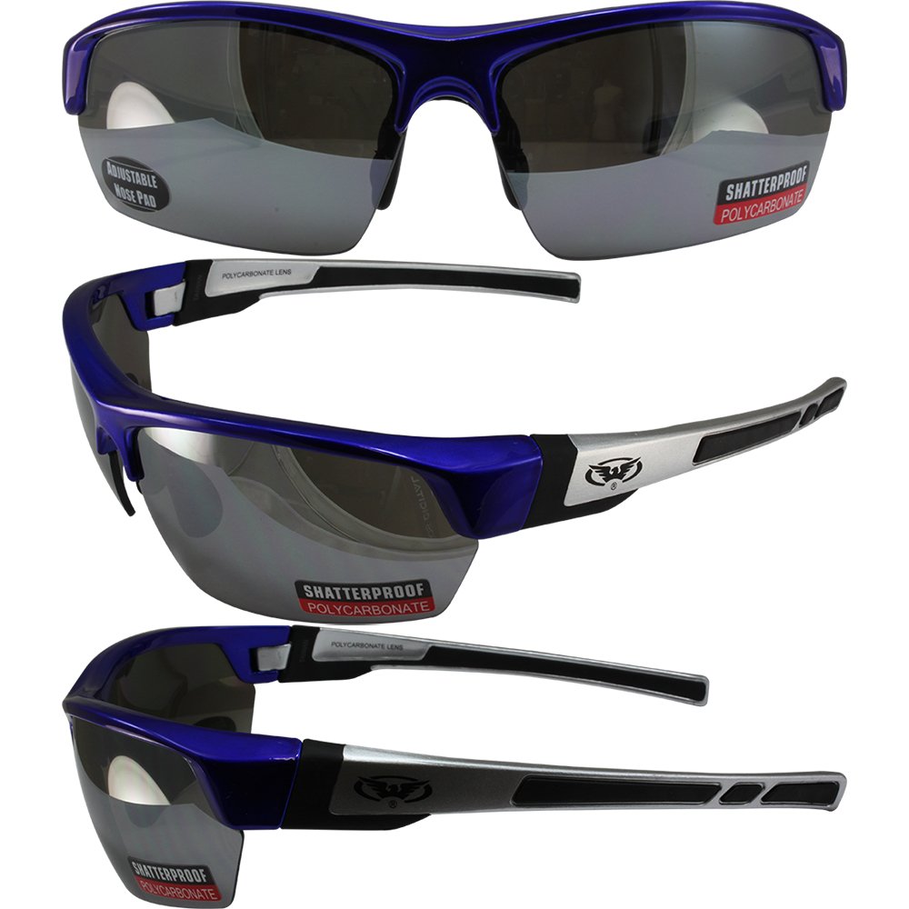 Global Vision Jammin Motorcycle Sunglasses Silver & Blue Frame Flash ...