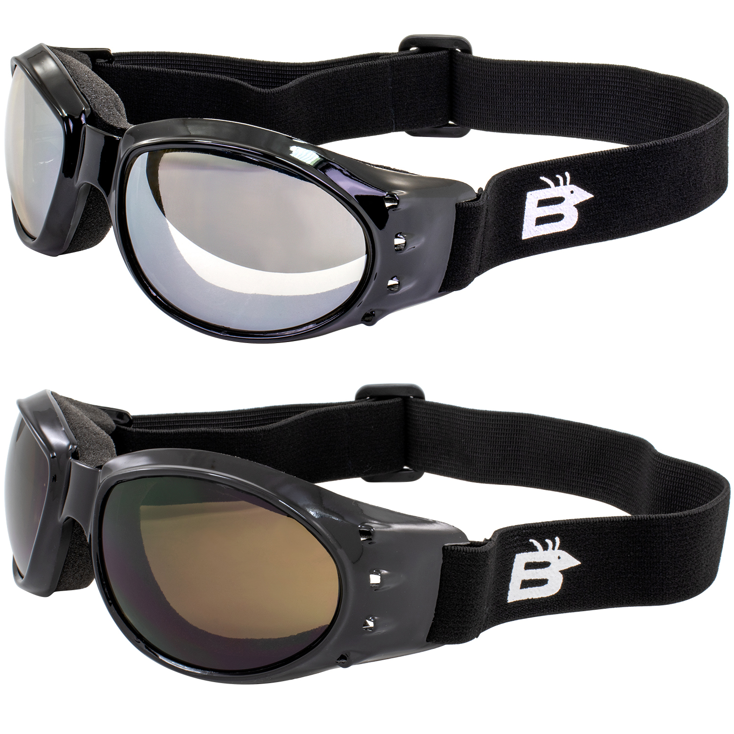 2 Birdz Motorcycle Riding Goggles Black Frames with Clear Mirror ...