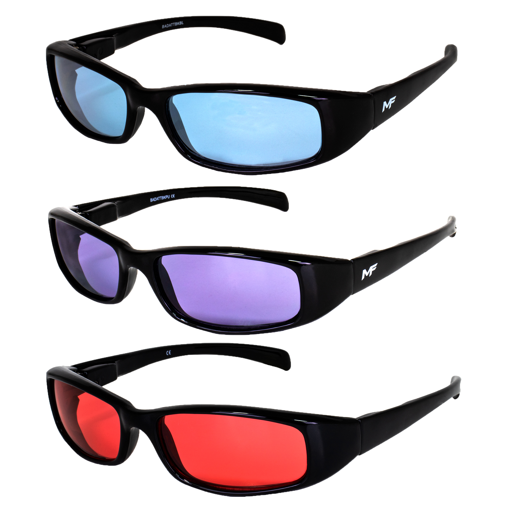 3 Pairs of MF Eyewear Bad Attitude Sunglasses Black w/ Blue Purple