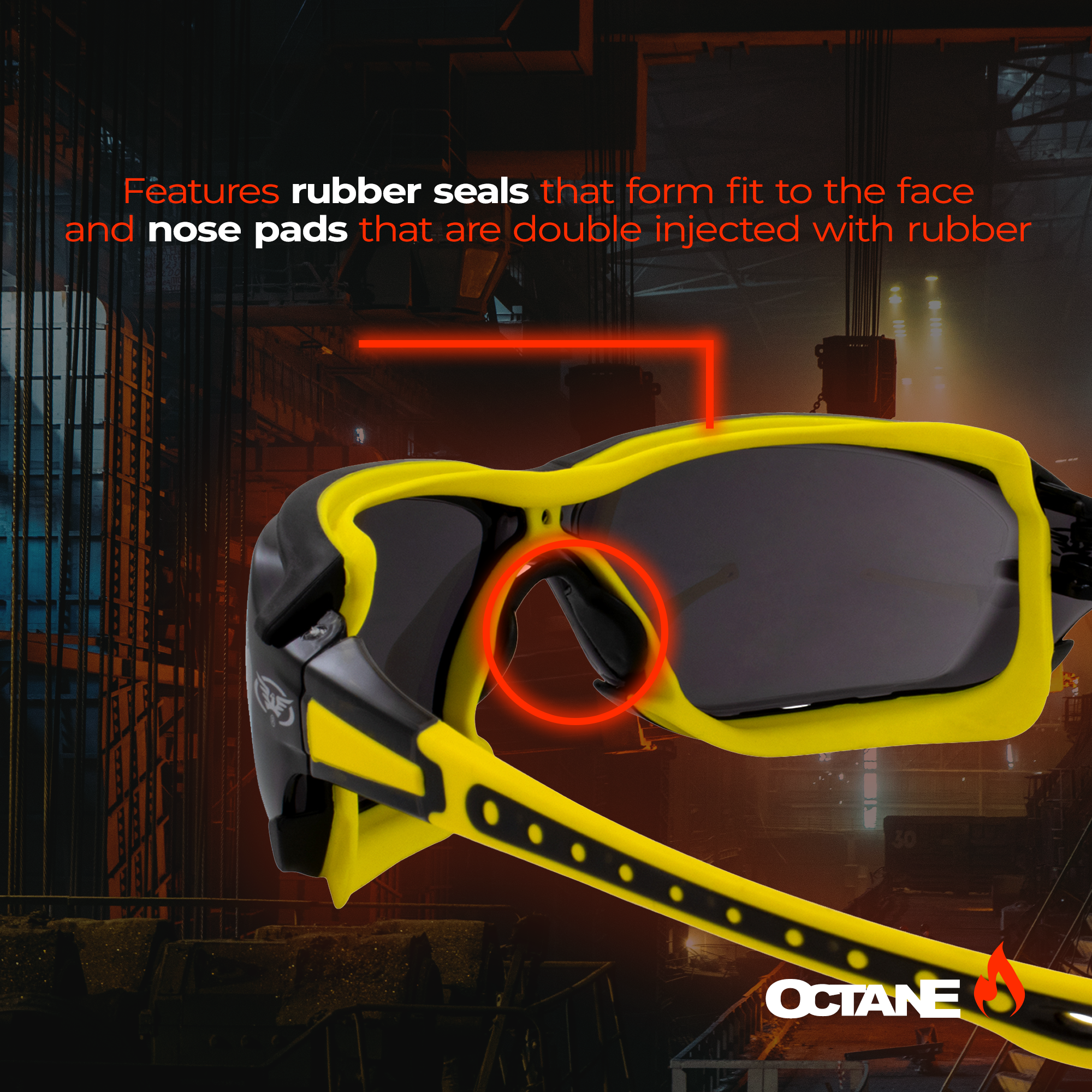 Gafas de seguridad deportivas Global Vision Octane junta amarilla con - Imagen 3 de 8