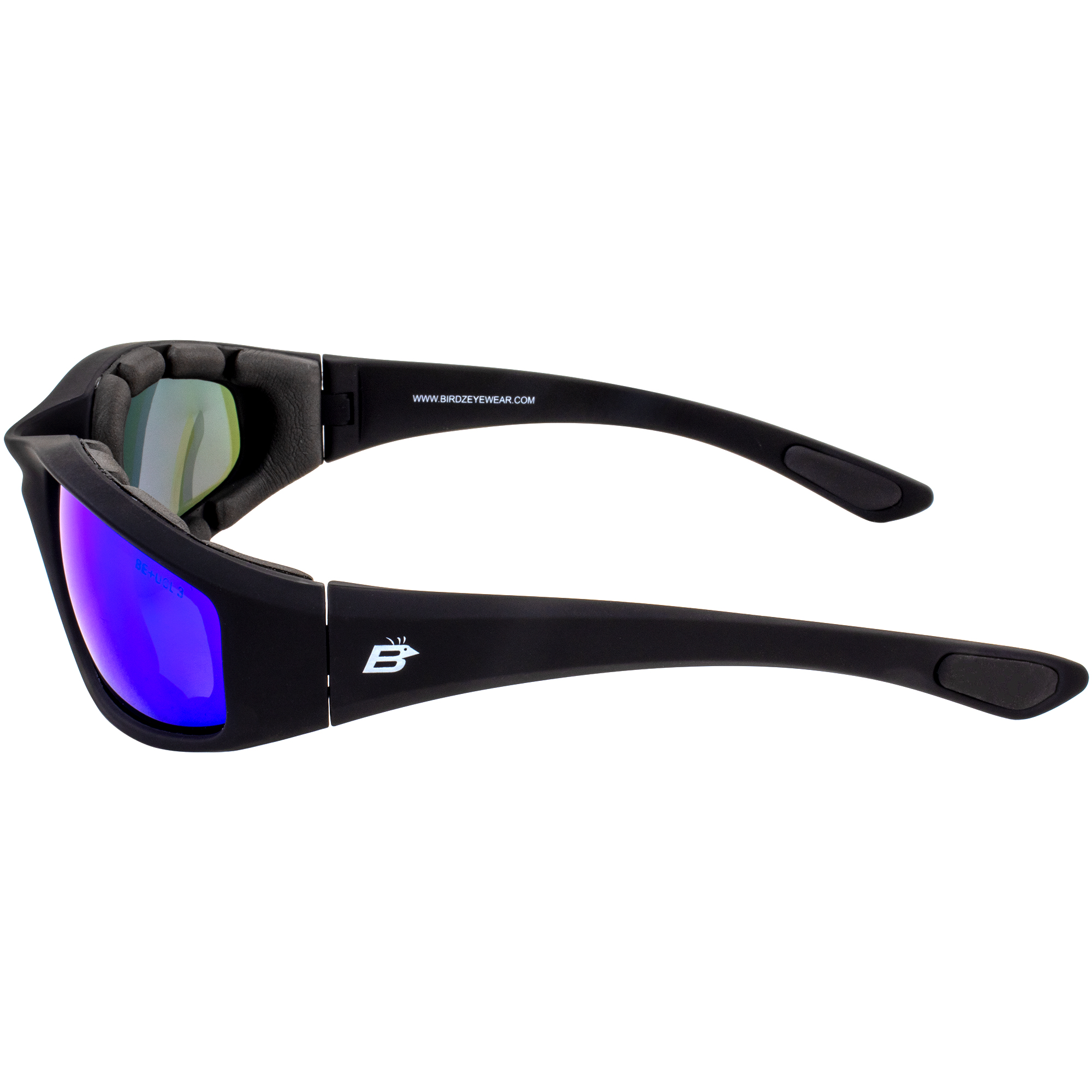 Birdz Oriole SS gepolsterte Motorradbrille A/F schwarz mit blau verspiegelten Gläsern - Bild 4 von 9