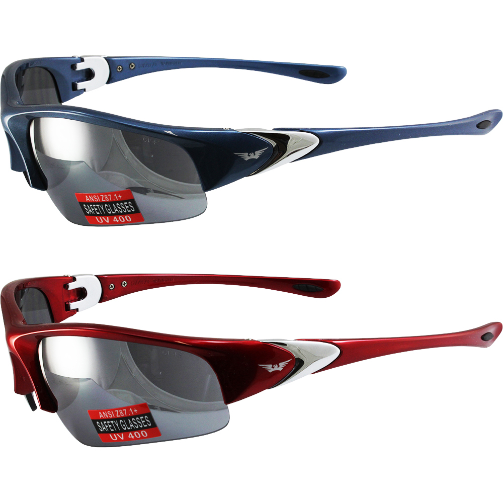 2 Global Vision Cool Breeze Safety Glasses 1 Blue 1 Red Frame Flash Mirror Lens Ebay