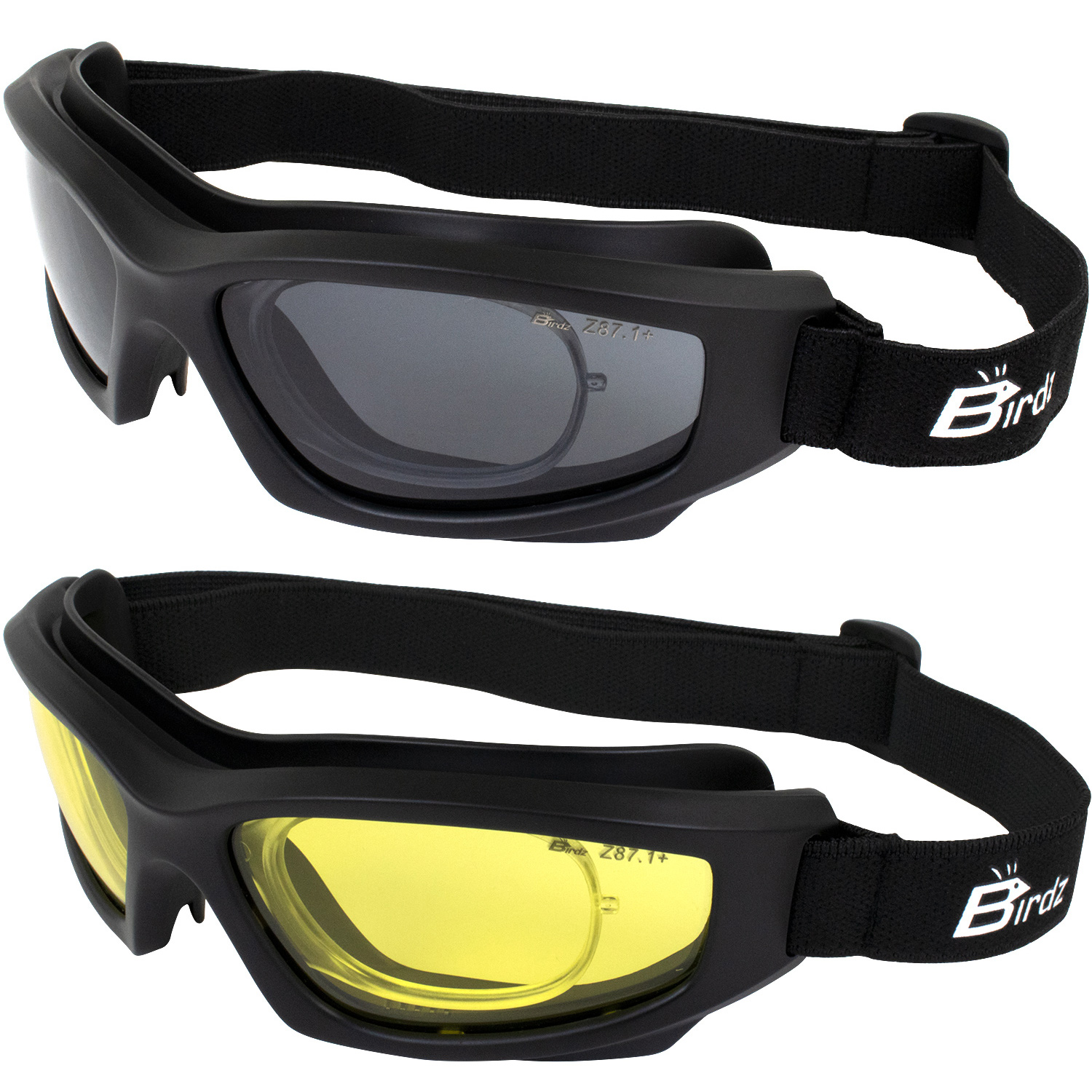 2 Pairs of Birdz Eyewear Parrot Black Padded Motorcycle Goggles Clear /& Smoke Lenses
