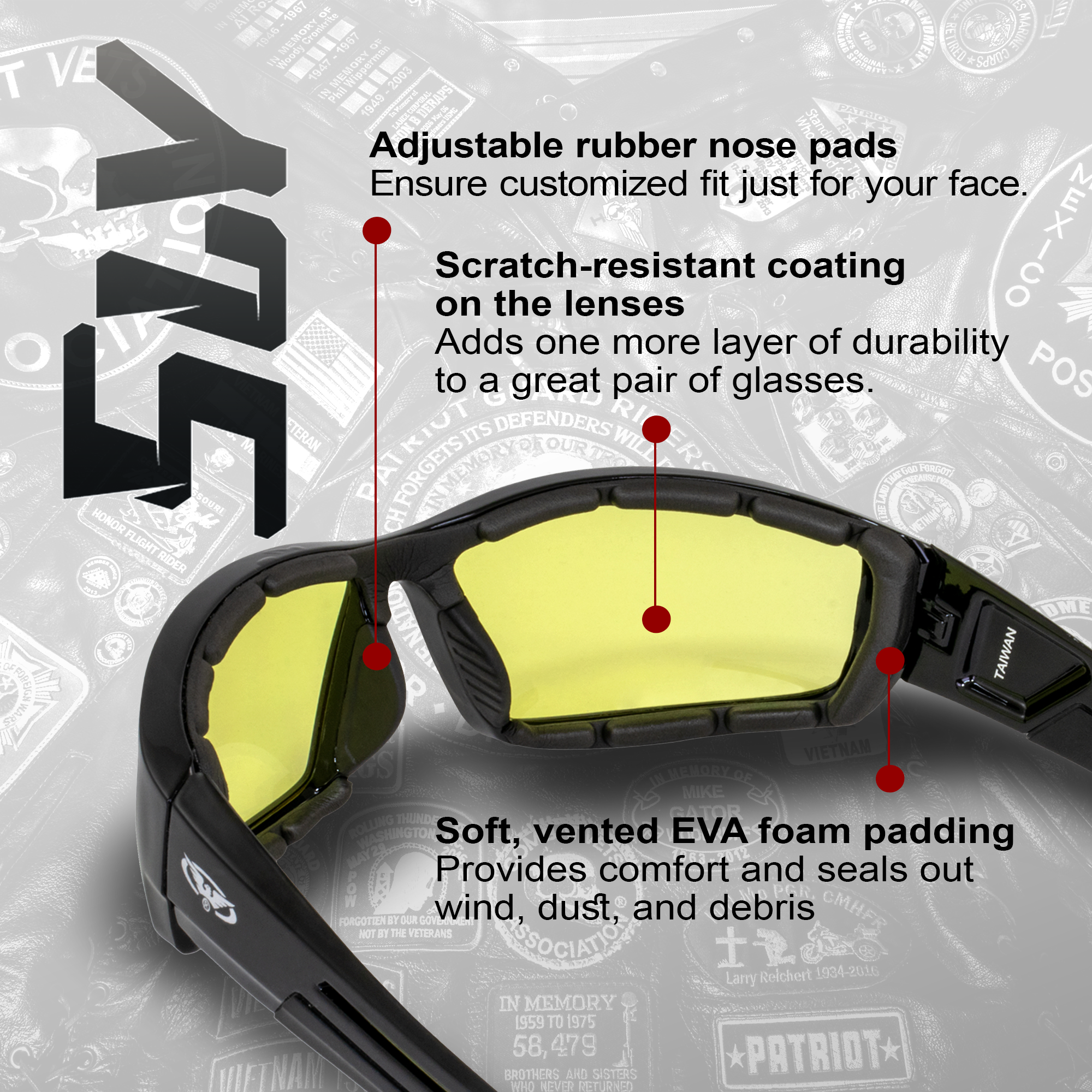 Sly gepolsterte Motorradbrille gelbe bruchsichere Gläser von Global Vision - Bild 2 von 9