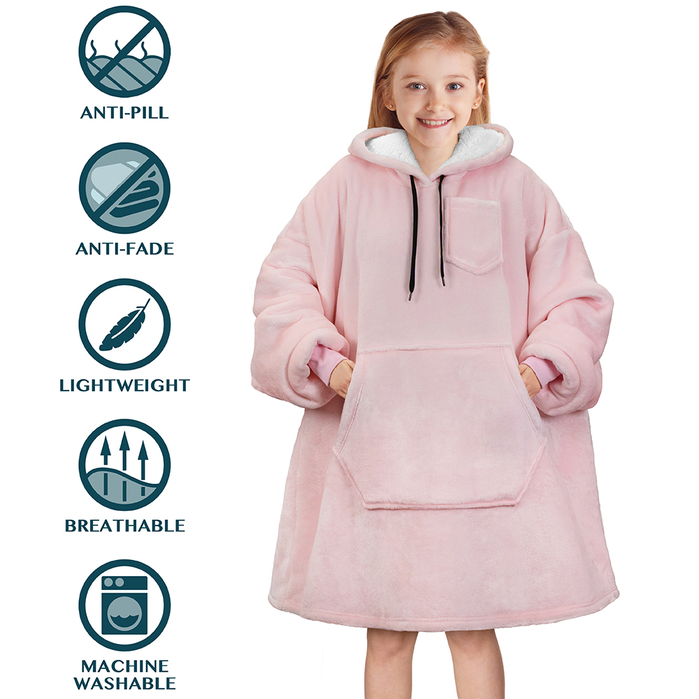 Blanket Sweatshirt Sherpa Lining Comfy Fleece Oversized Hoodie for Kids Teens JR - Picture 41 of 71