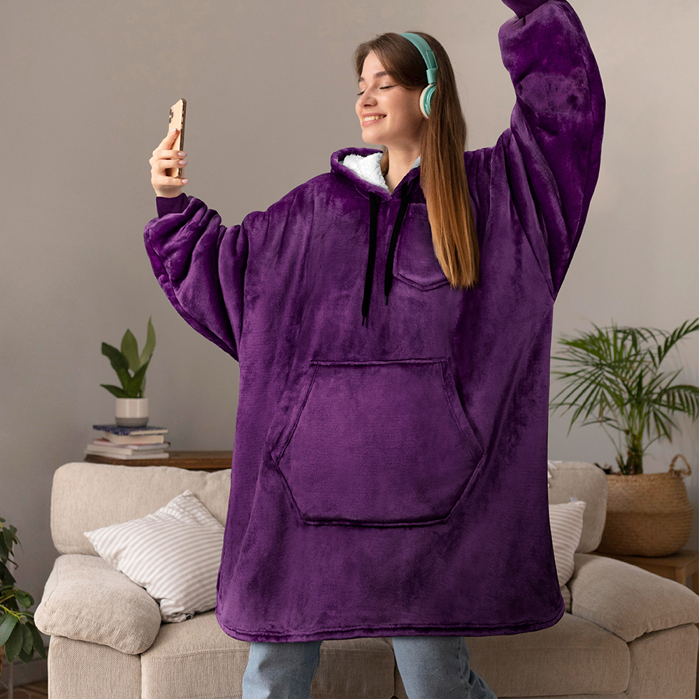 Blanket Sweatshirt Sherpa Lining Plush Soft Comfy Fleece Oversized Hoodie Pocket - Picture 77 of 101