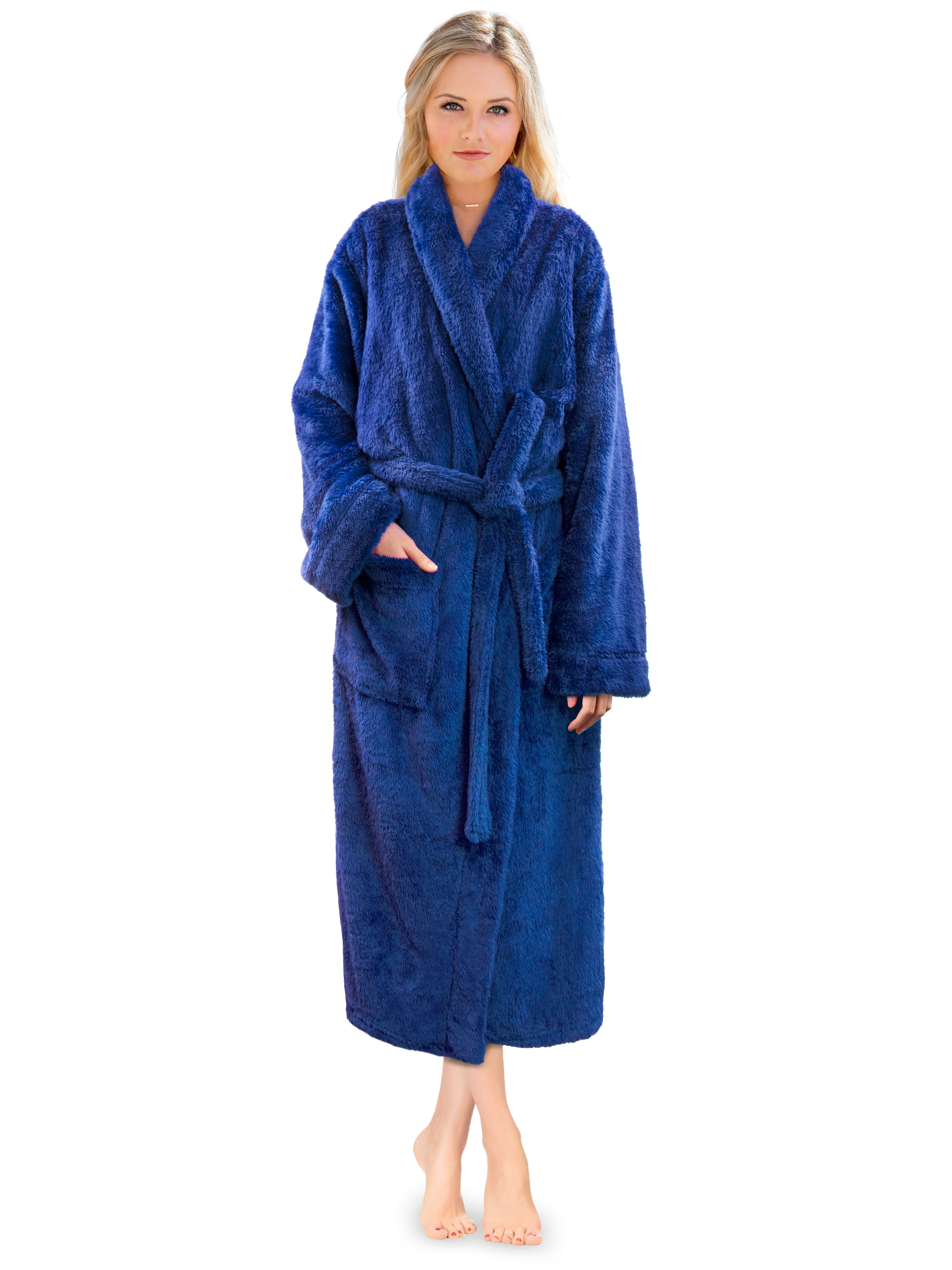 Womens Bathrobe Ladies Fluffy Sherpa Woman Spa Robe Shawl Collar Soft Warm  Plush
