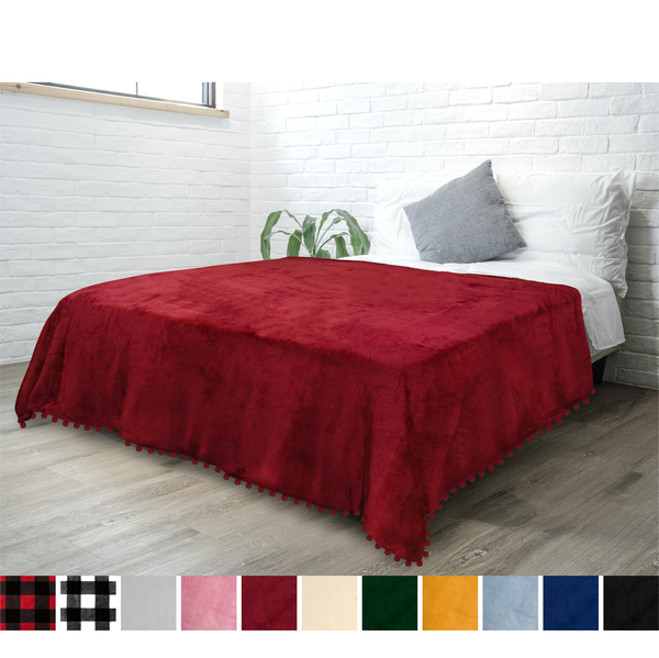 thumbnail 110 - Fleece Throw Blanket with Pom Pom Fringe Super Soft Lightweight Bed Couch Home
