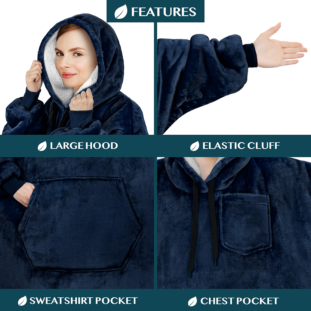 Blanket Sweatshirt Sherpa Plush Soft Comfy Fleece Oversized Hoodie Pocket Gift - Picture 57 of 117