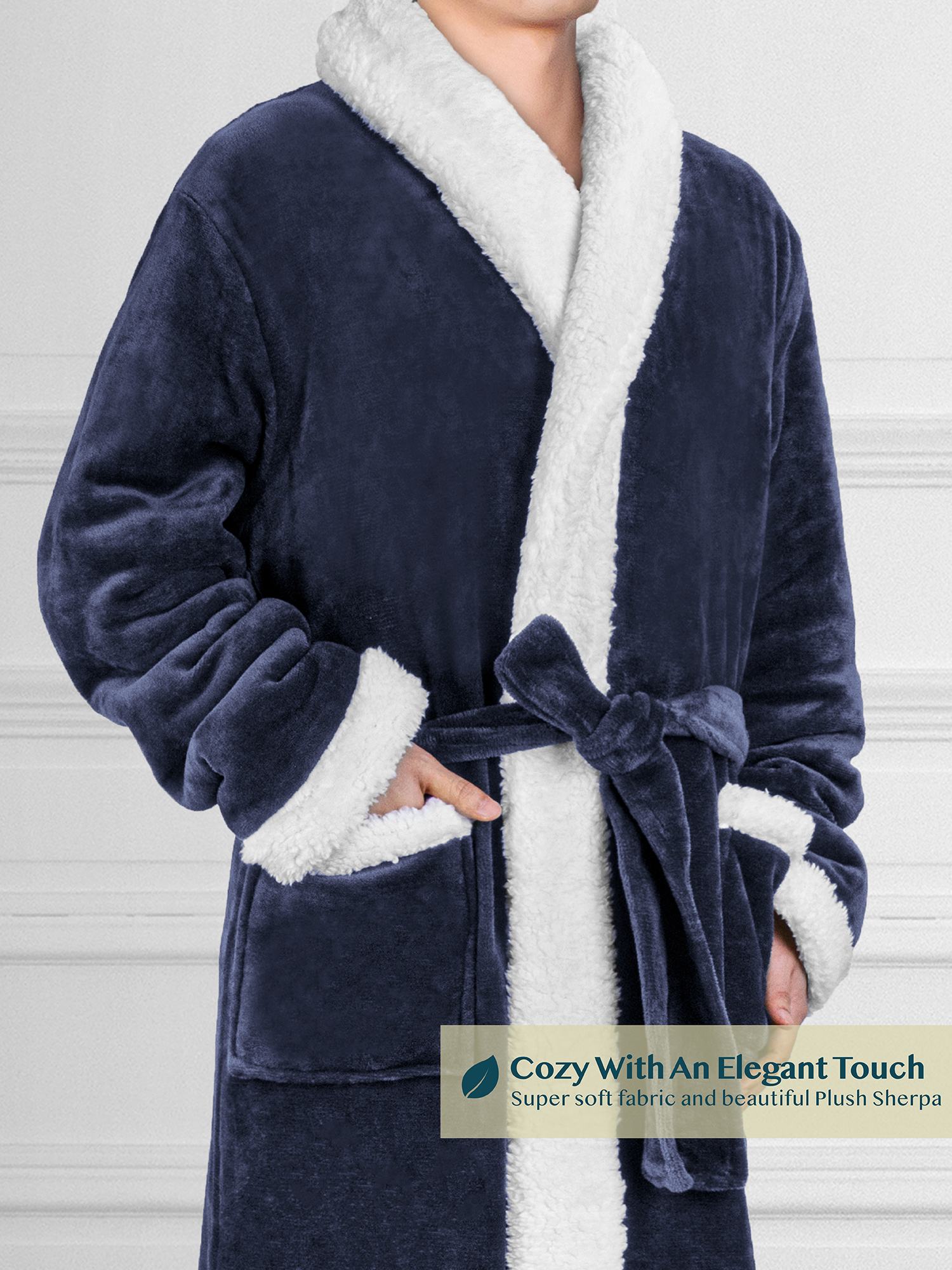 Bata cálida para hombre de lana forrada de sherpa bata de invierno ropa para dormir felpa suave - Imagen 25 de 43