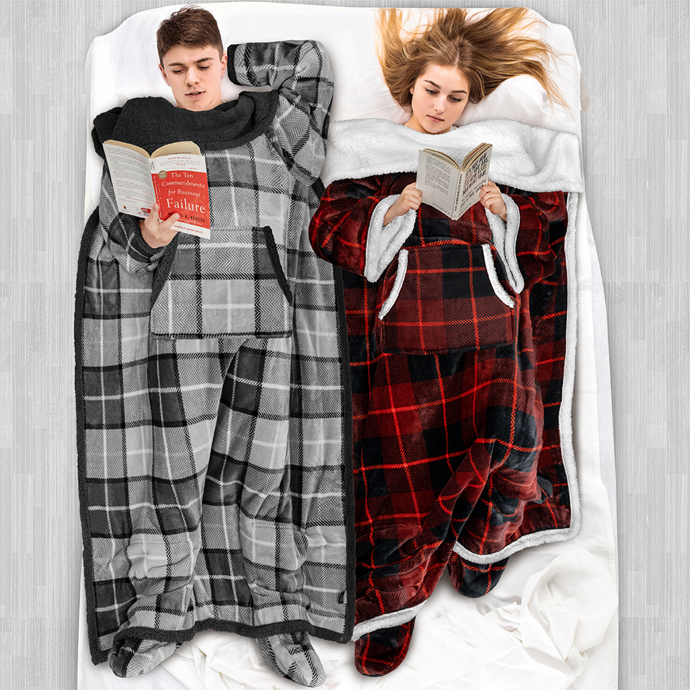 Tragbare Decke mit Fußtasche Ärmel Weich Fleece Wickel Sofa Couch TV Geschenke - Bild 132 von 192