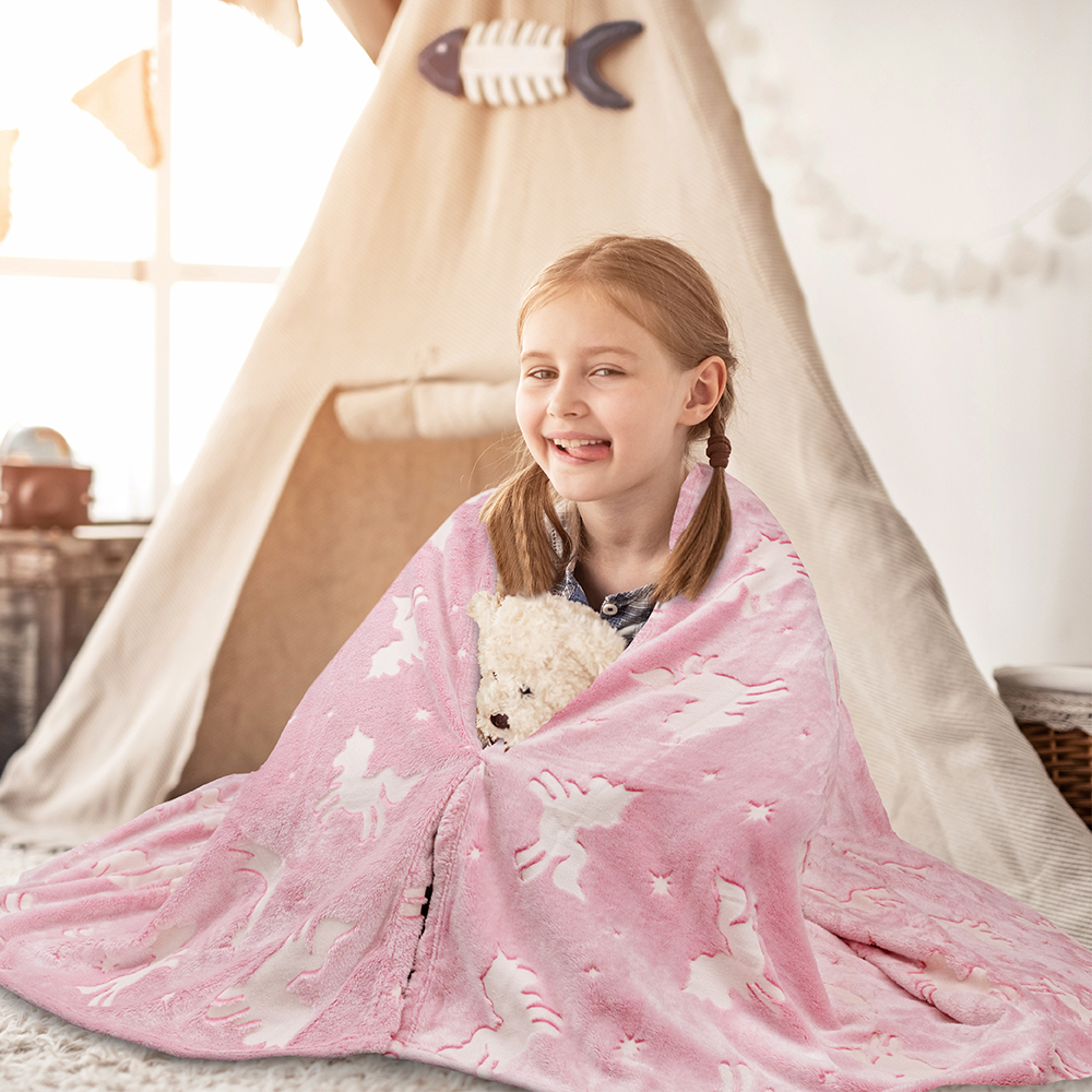 Glow in The Dark Throw Blanket for Kids Boys Girls Unicorn Dinosaur Space Stars - Picture 55 of 57