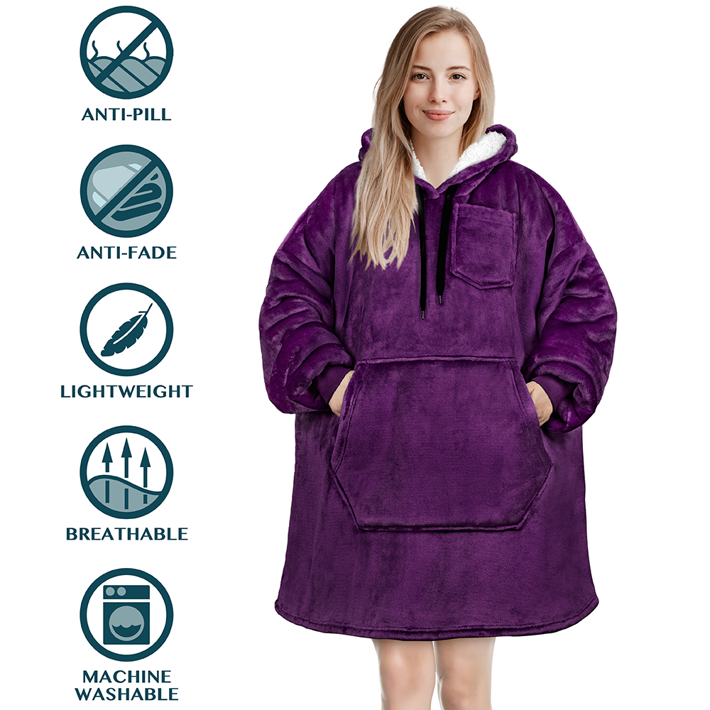 Blanket Sweatshirt Sherpa Plush Soft Comfy Fleece Oversized Hoodie Pocket Gift - Picture 90 of 117