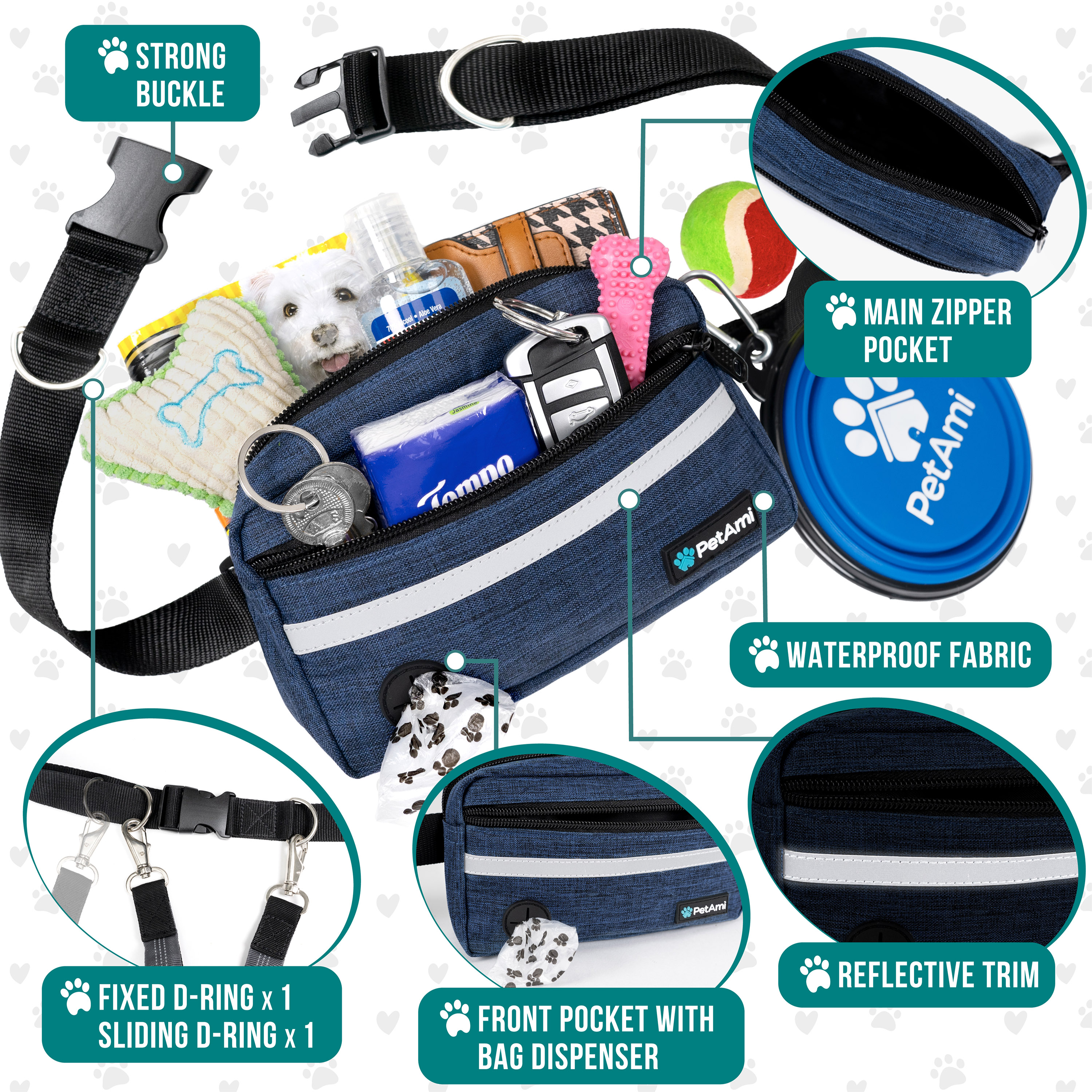 Hundeleine Gürtel Freihändig Laufen Joggen Gehen Gürteltasche mit Bungee Leine - Bild 24 von 39