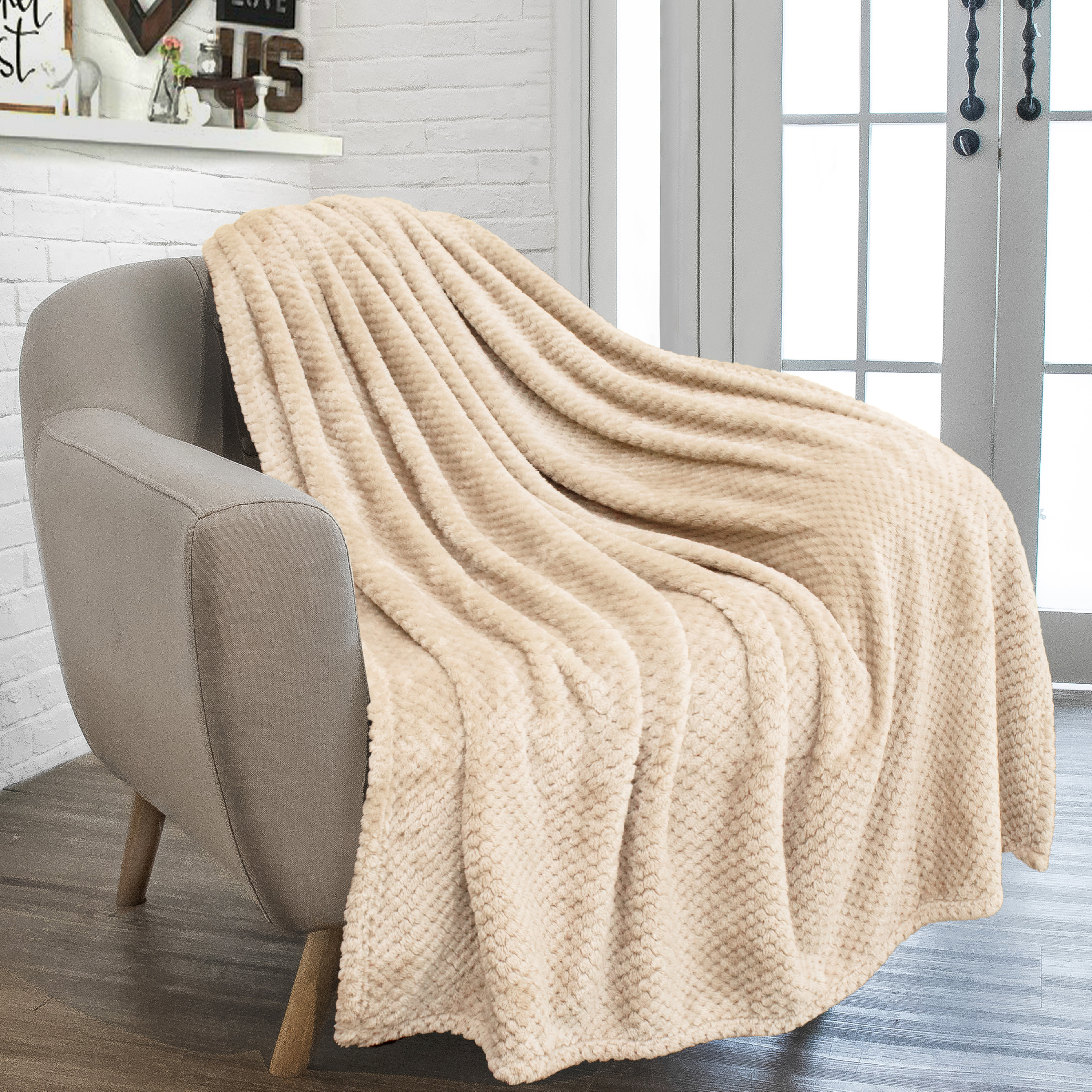 Throw Blanket for Sofa Couch Bed Lightweight Microfiber Polyester Waffle Pattern - Picture 71 of 190