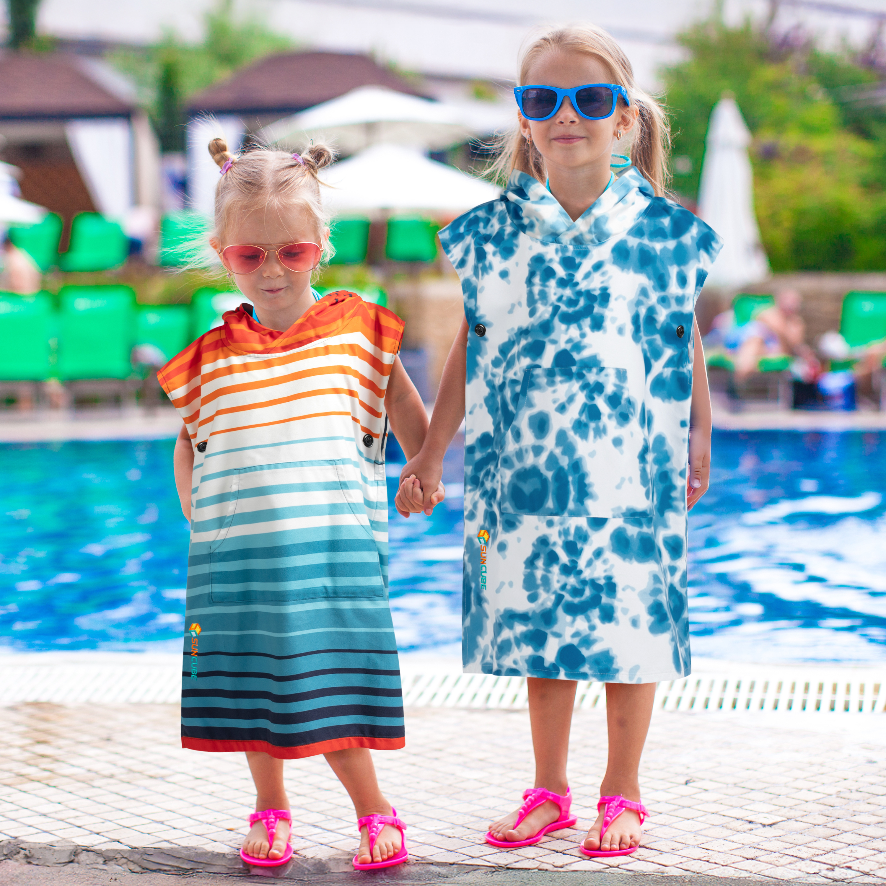 Kids Towel Changing Swim Robe Surf Poncho Quick Dry Microfiber Hooded 3-7 Years - Picture 42 of 43