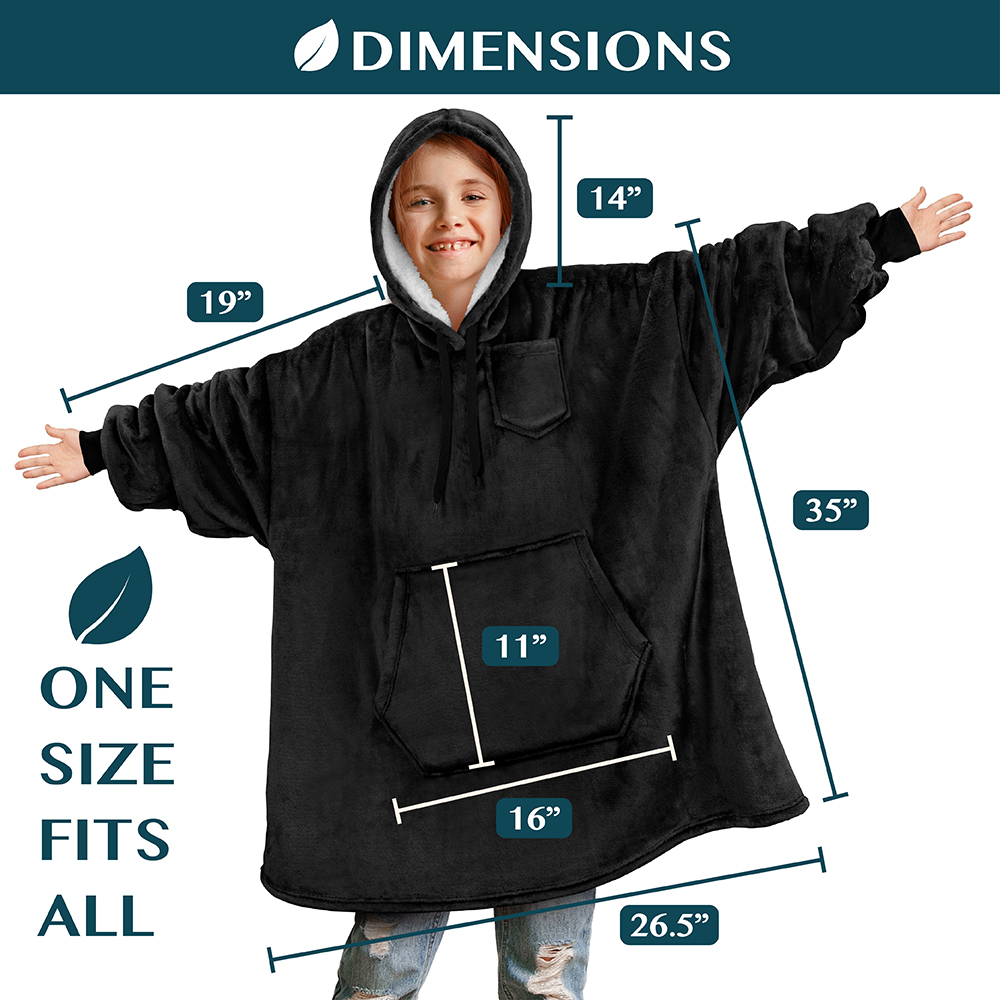 Blanket Sweatshirt Sherpa Lining Comfy Fleece Oversized Hoodie for Kids Teens JR - Picture 5 of 71