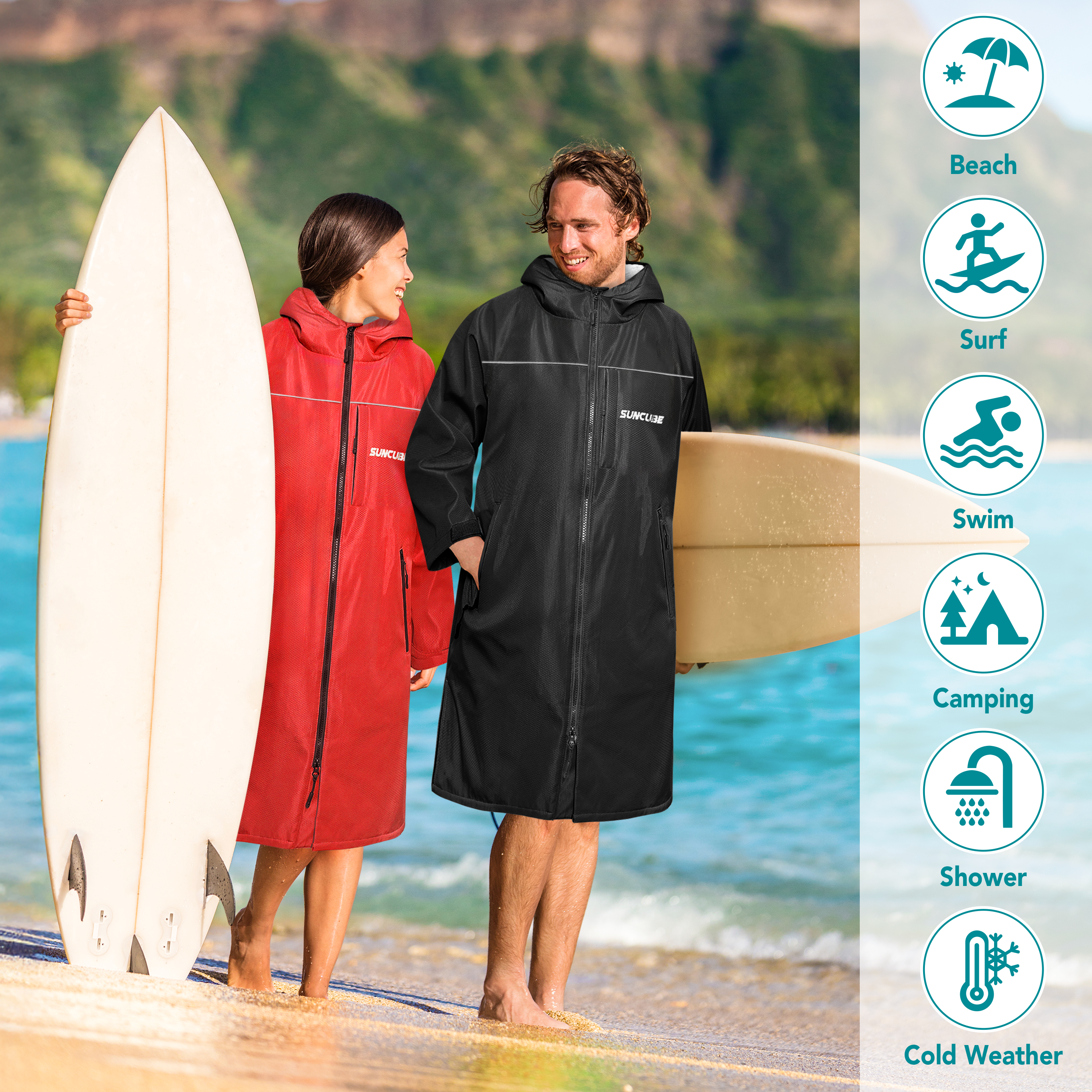 Adult Swim Parka Warm Sherpa Hooded Water Resistant for Swimming Surf Men Women - Picture 28 of 30