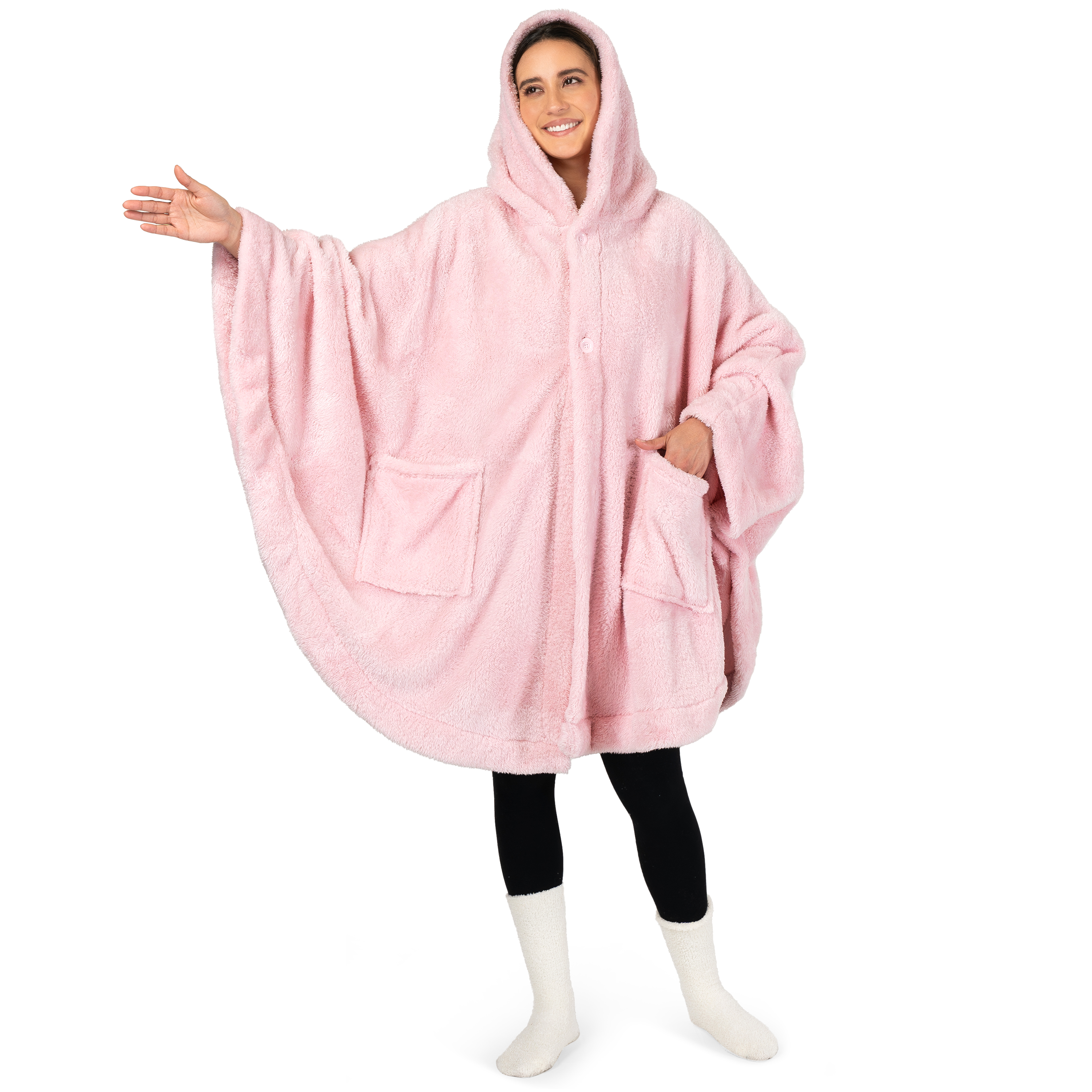Poncho Manta con Capucha Usable Mantón Envoltura Capucha Bolsillos Suave Esponjoso Regalo - Imagen 57 de 81