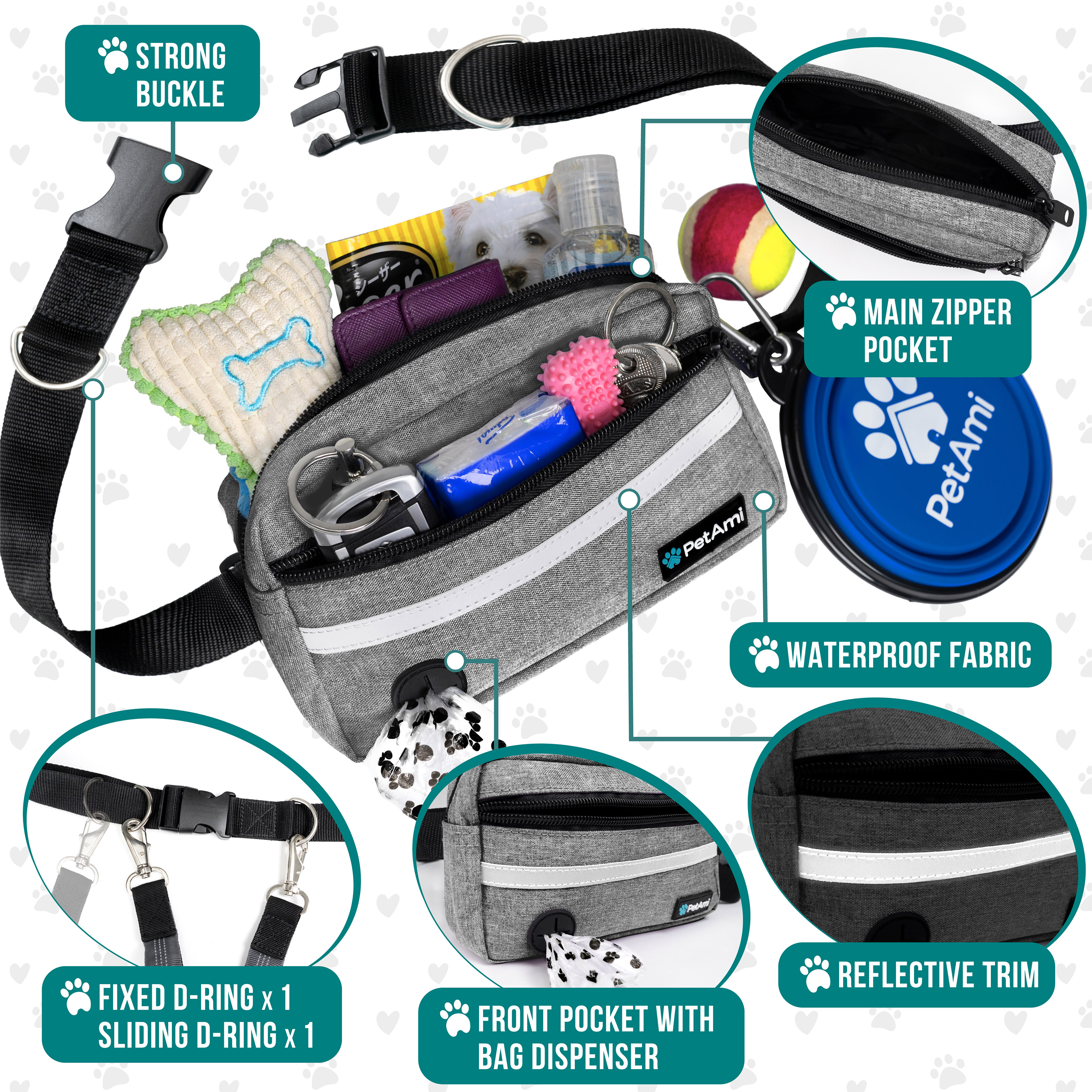 Hundeleine Gürtel Freihändig Laufen Joggen Gehen Gürteltasche mit Bungee Leine - Bild 17 von 39