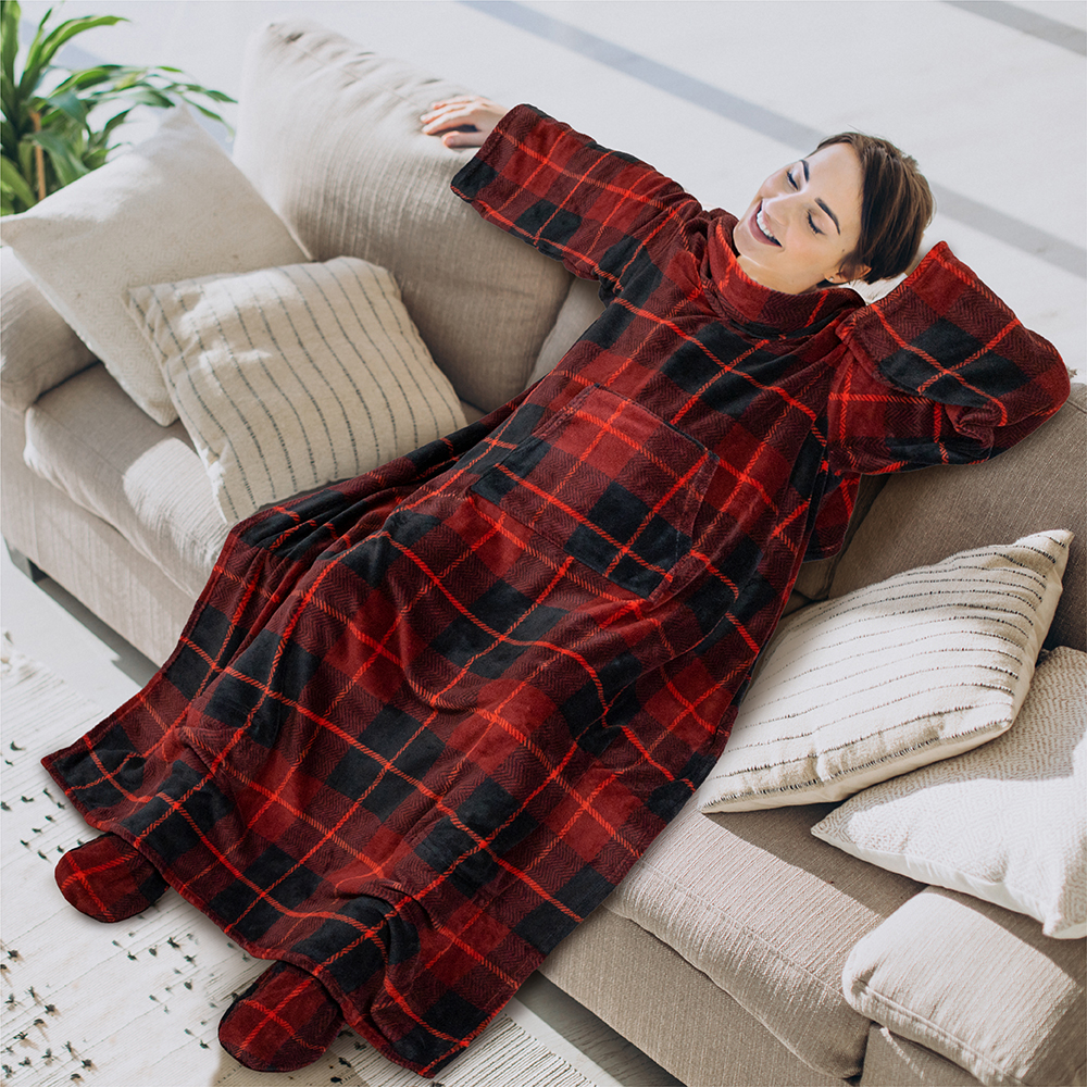 Tragbare Decke mit Fußtasche Ärmel Weich Fleece Wickel Sofa Couch TV Geschenke - Bild 125 von 192