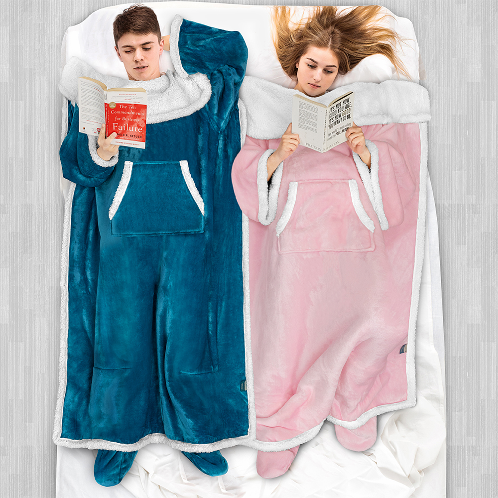 Tragbare Decke mit Fußtasche Ärmel Weich Fleece Wickel Sofa Couch TV Geschenke - Bild 87 von 192