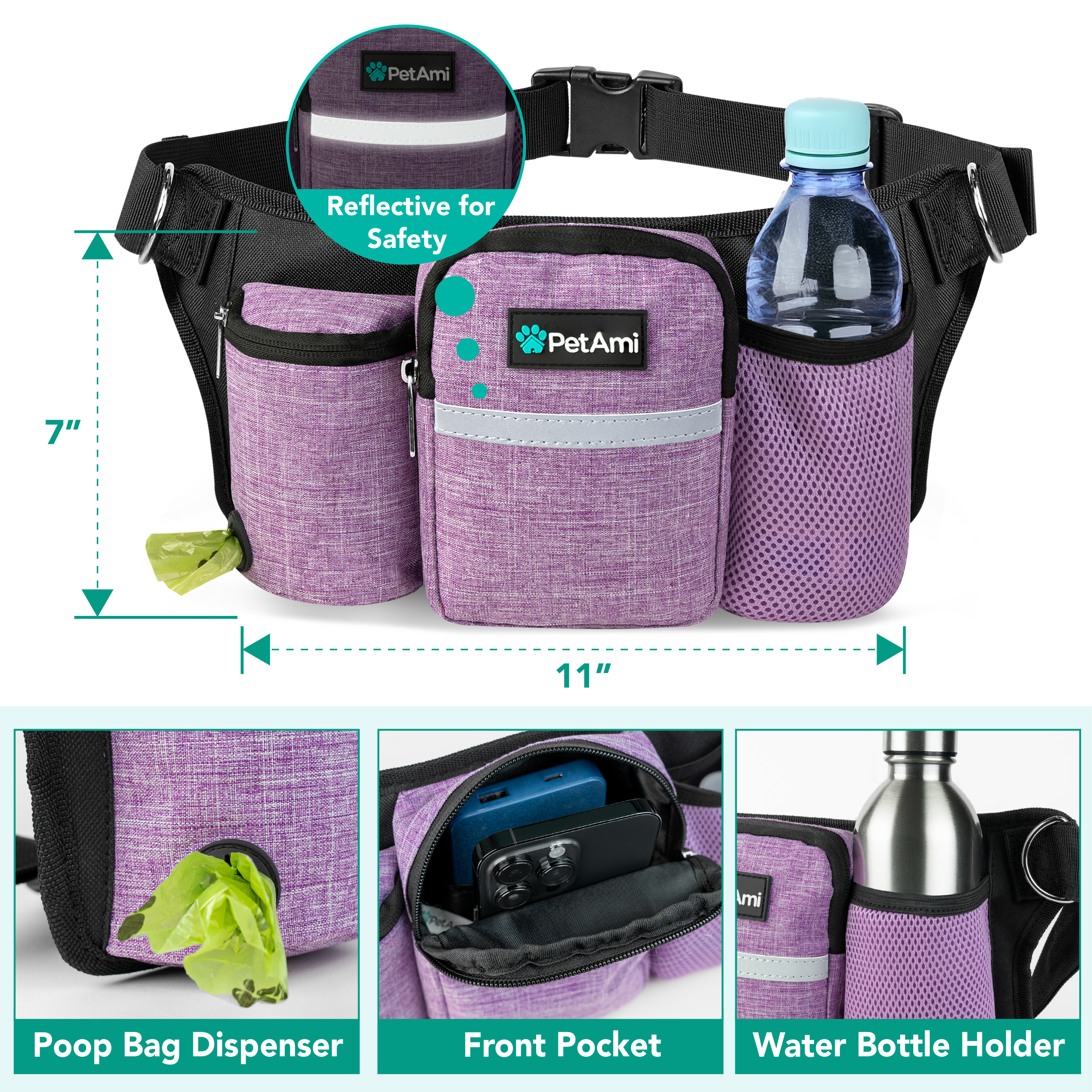 Hands Free Dog Bungee Leash Adjustable Waist Pouch for 2 Dogs Walking Running - Picture 20 of 25