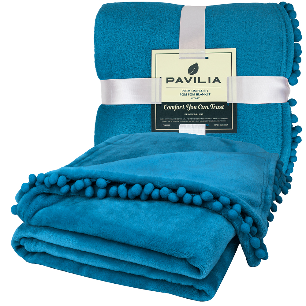 thumbnail 95 - Fleece Throw Blanket with Pom Pom Fringe Super Soft Lightweight Bed Couch Home