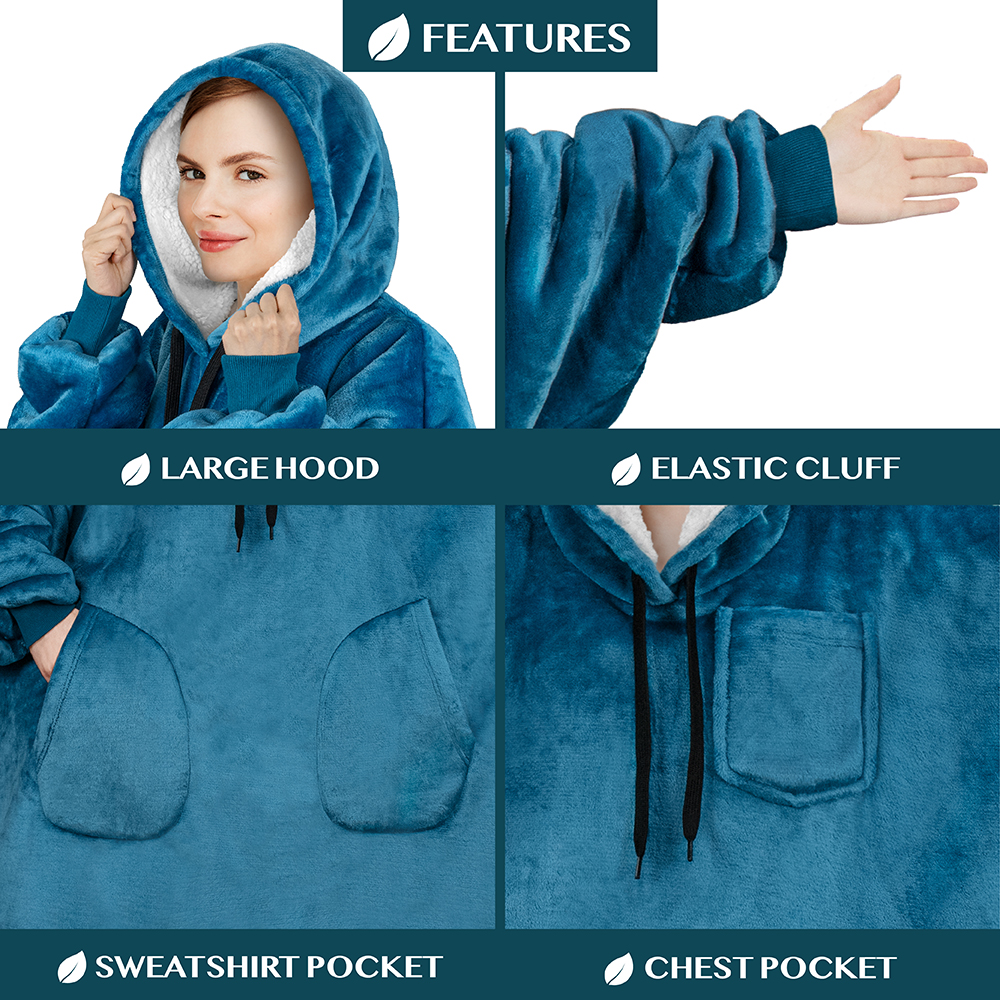 Manta Sudadera Sherpa Forro Felpa Suave Cómoda Vellón Gran Tamaño Sudadera con Capucha Bolsillo - Imagen 104 de 118