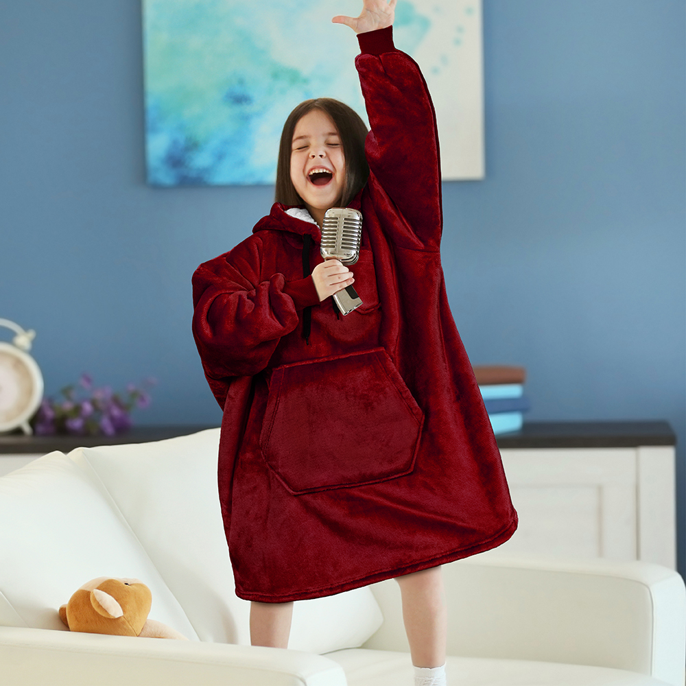 Blanket Sweatshirt Sherpa Lining Comfy Fleece Oversized Hoodie for Kids Teens JR - Picture 71 of 71